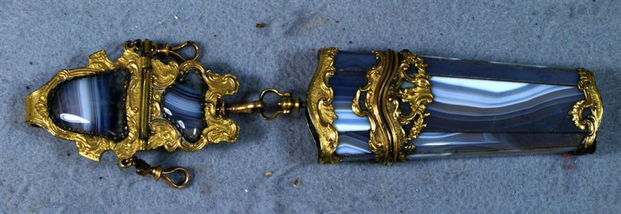 Banded agate chatelaine with gilt mounts,
