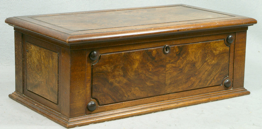 Burled walnut humidor with tin