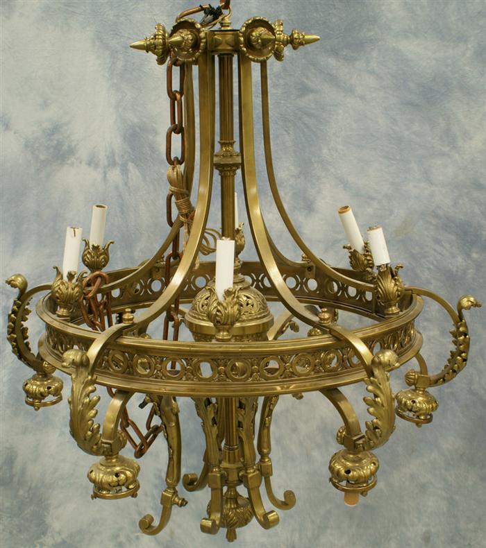 Ornate bronze 12 light chandelier,
