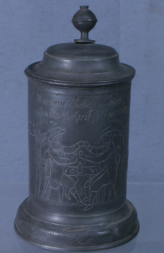 18th c German pewter stein, cylindrical