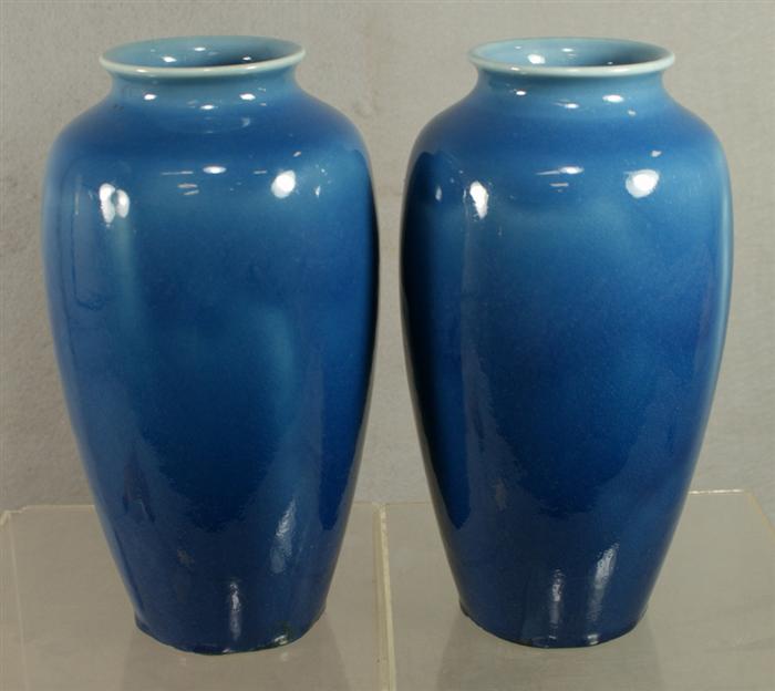 Pr blue glazed Rookwood vases  3e576