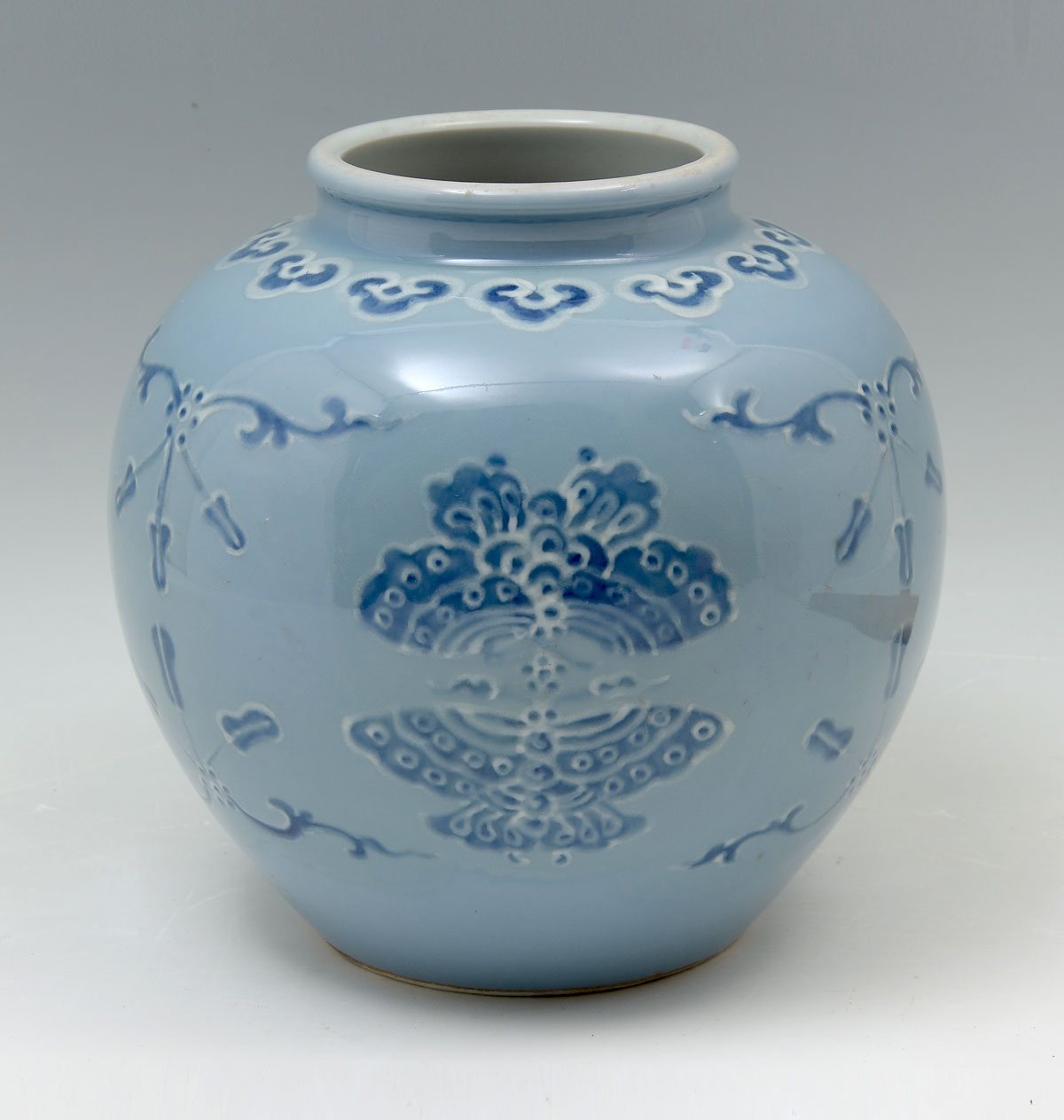 BLUE GLAZED CHINESE BUTTERFLY VASE: