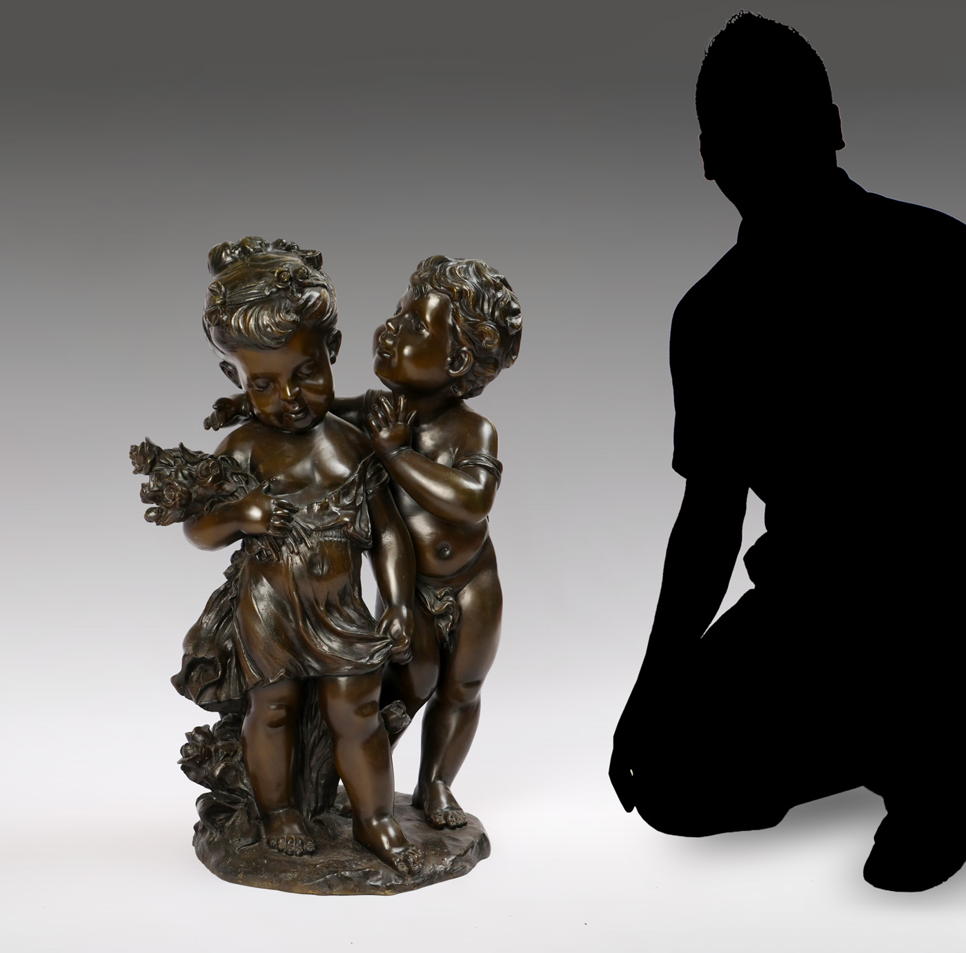LARGE FIGURAL BRONZE GROUPING OF