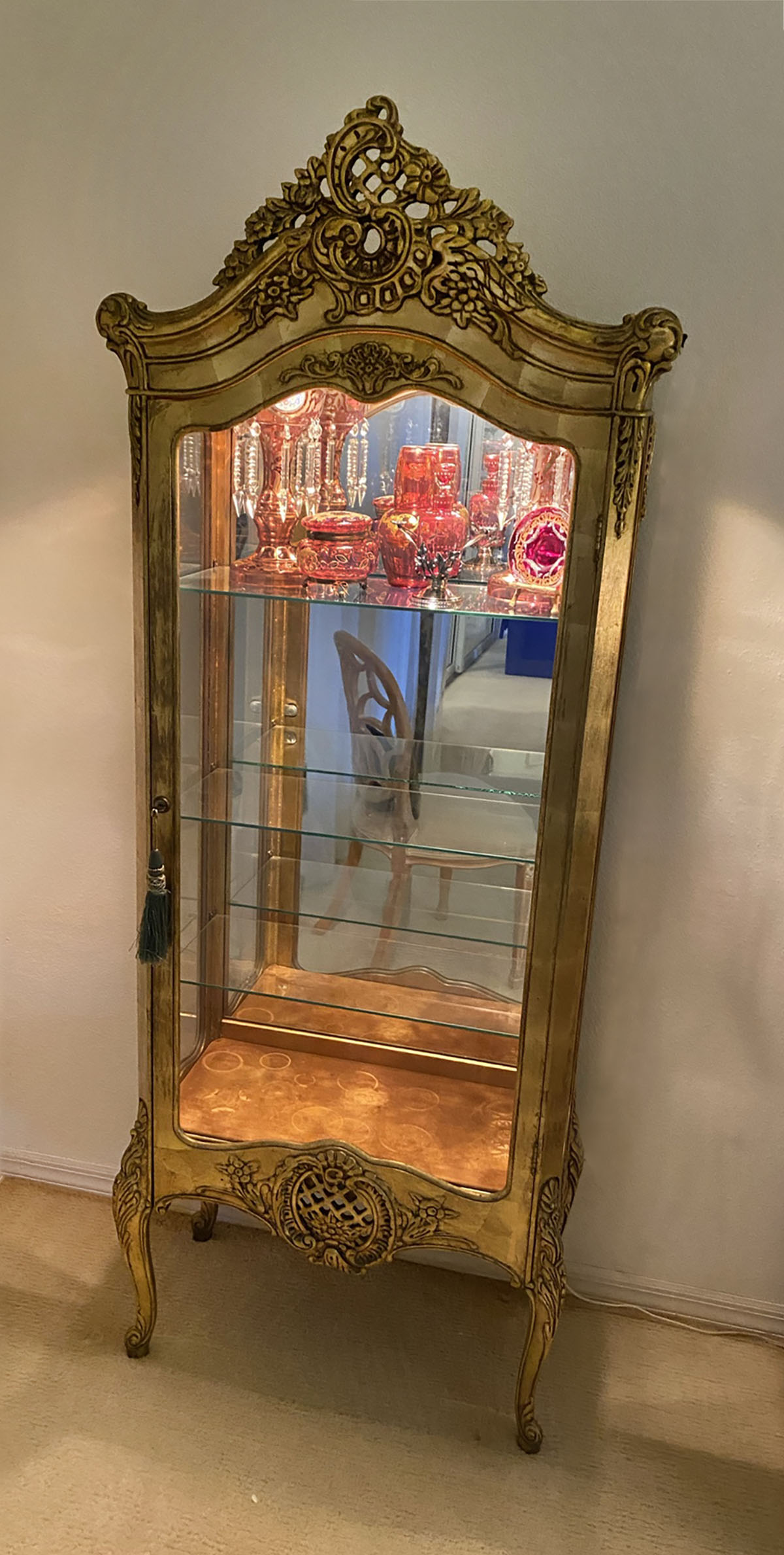 FRENCH GOLD GILT VITRINE WITH CARVED