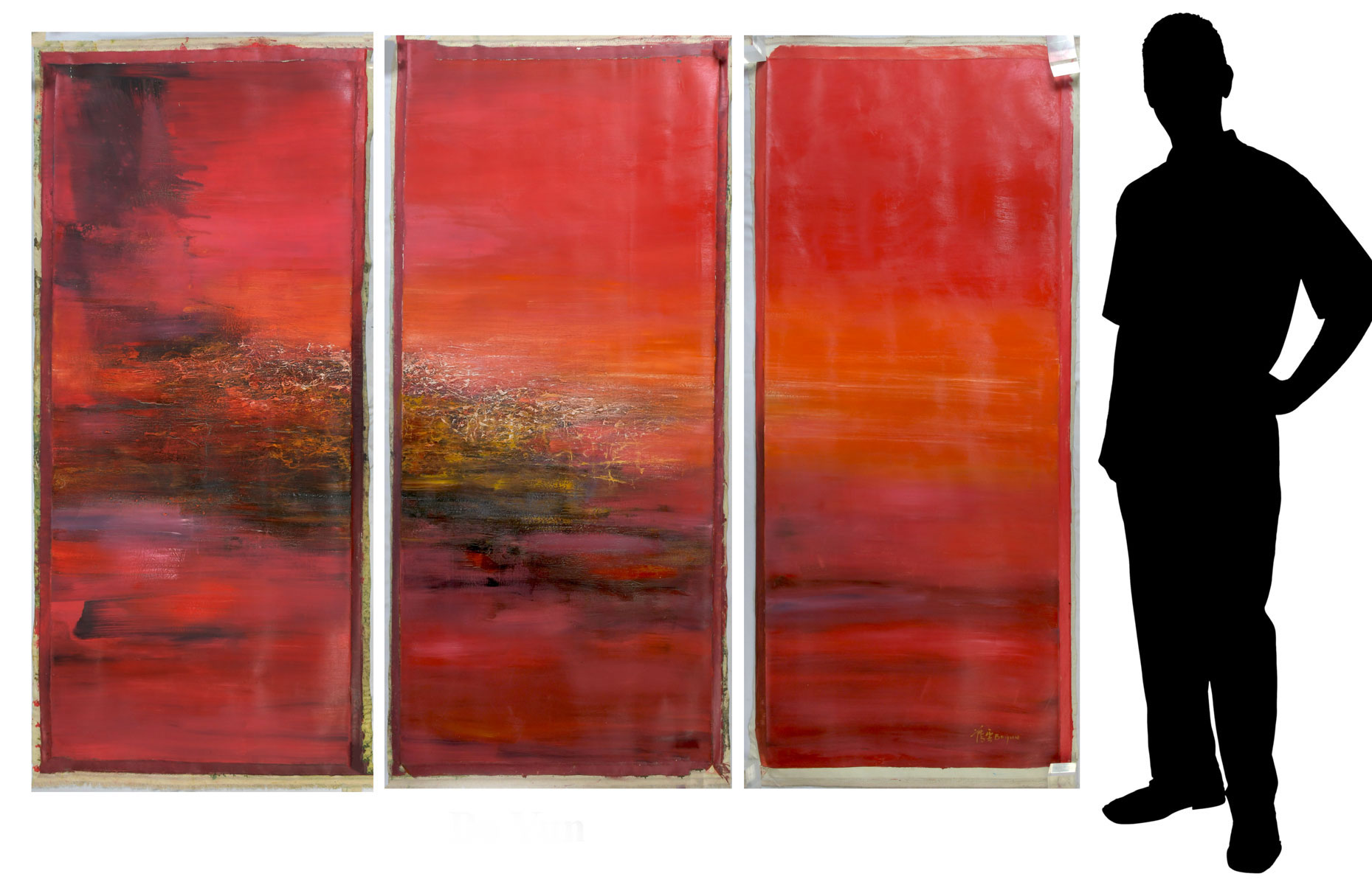 YUN, Bo, (Chinese, 1948-): Red Triptych,