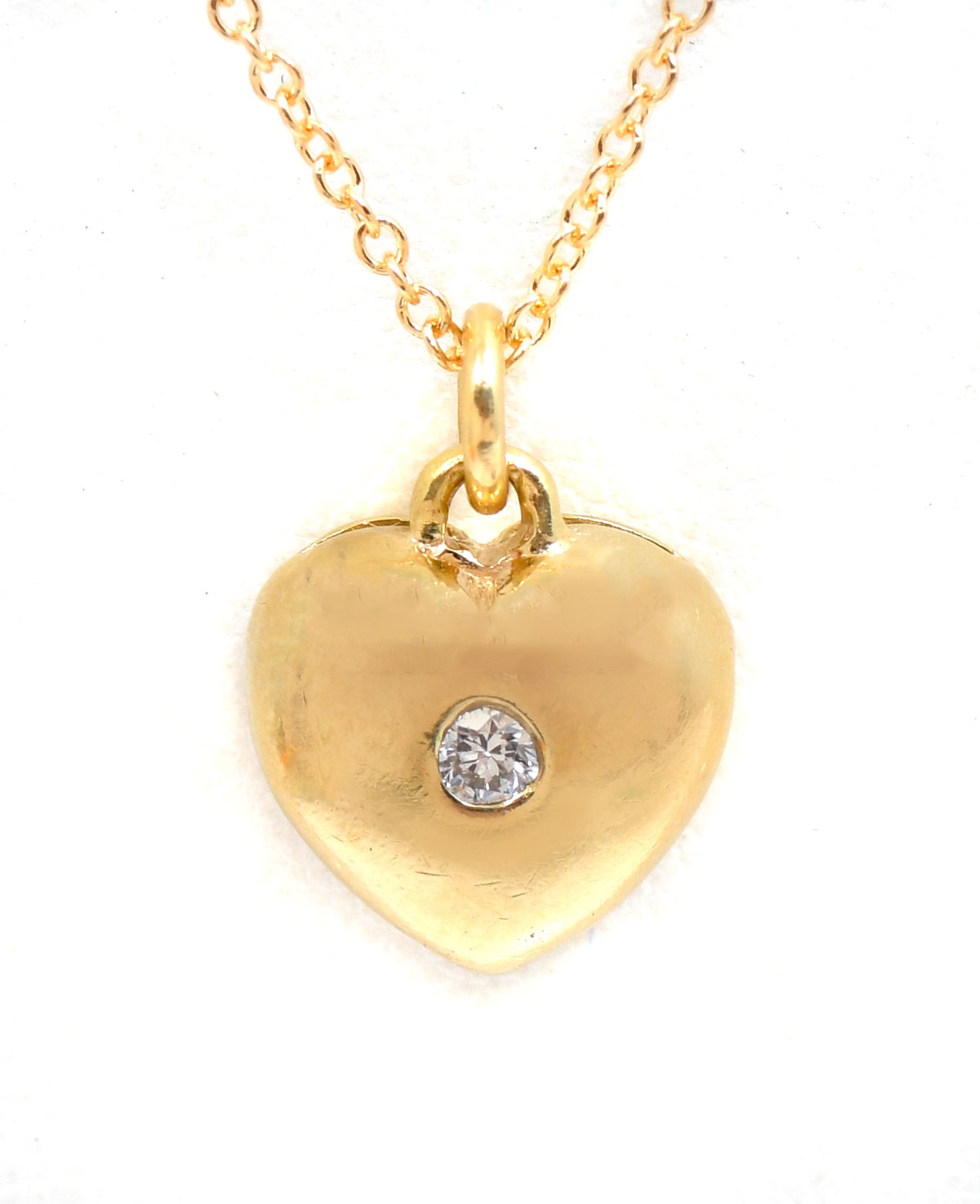 80'S 18K PUFFY HEAR PENDANT & NECKLACE: