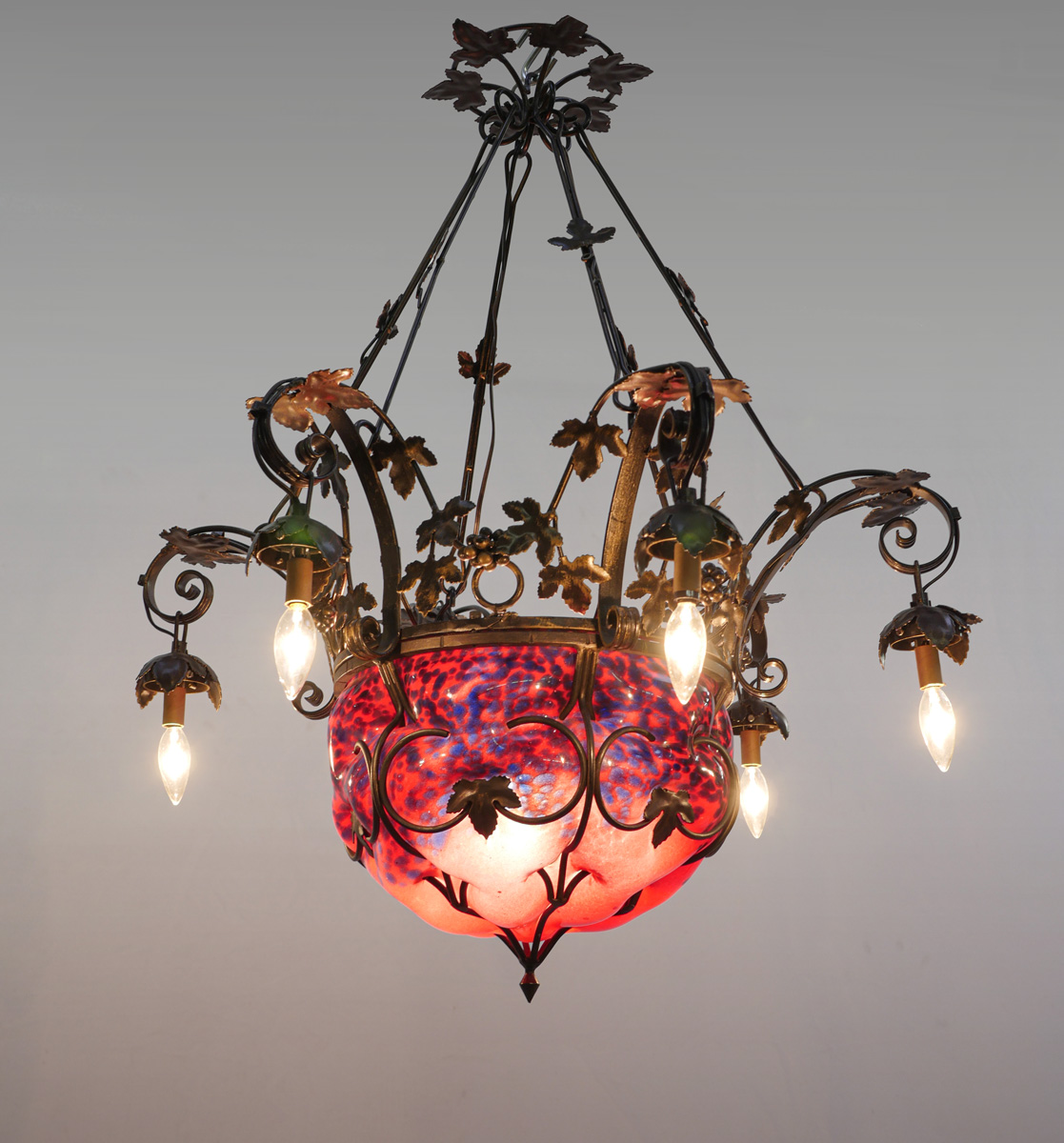 FRENCH IRON CHANDELIER WITH BLOWN 274970