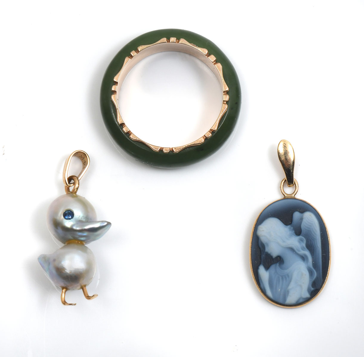 3 PIECE JADE RING CAMEO PEARL 2749d2