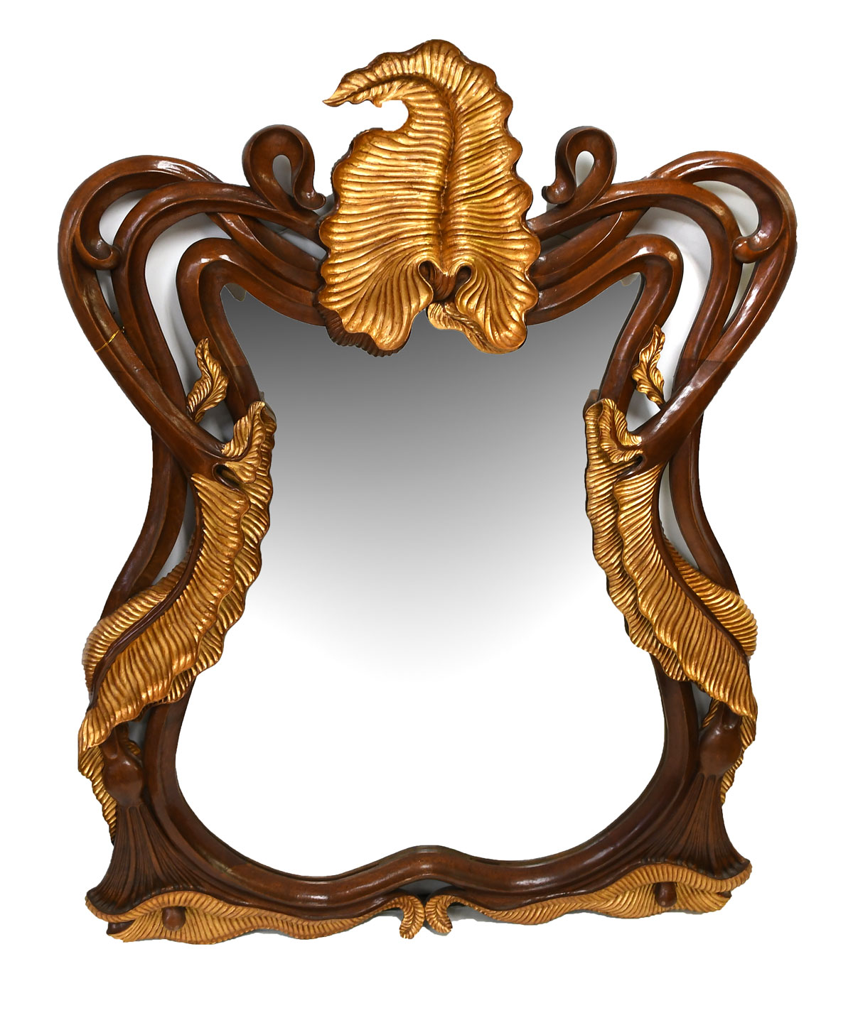 LARGE CARVED GILT ALOCASIA MIRROR: