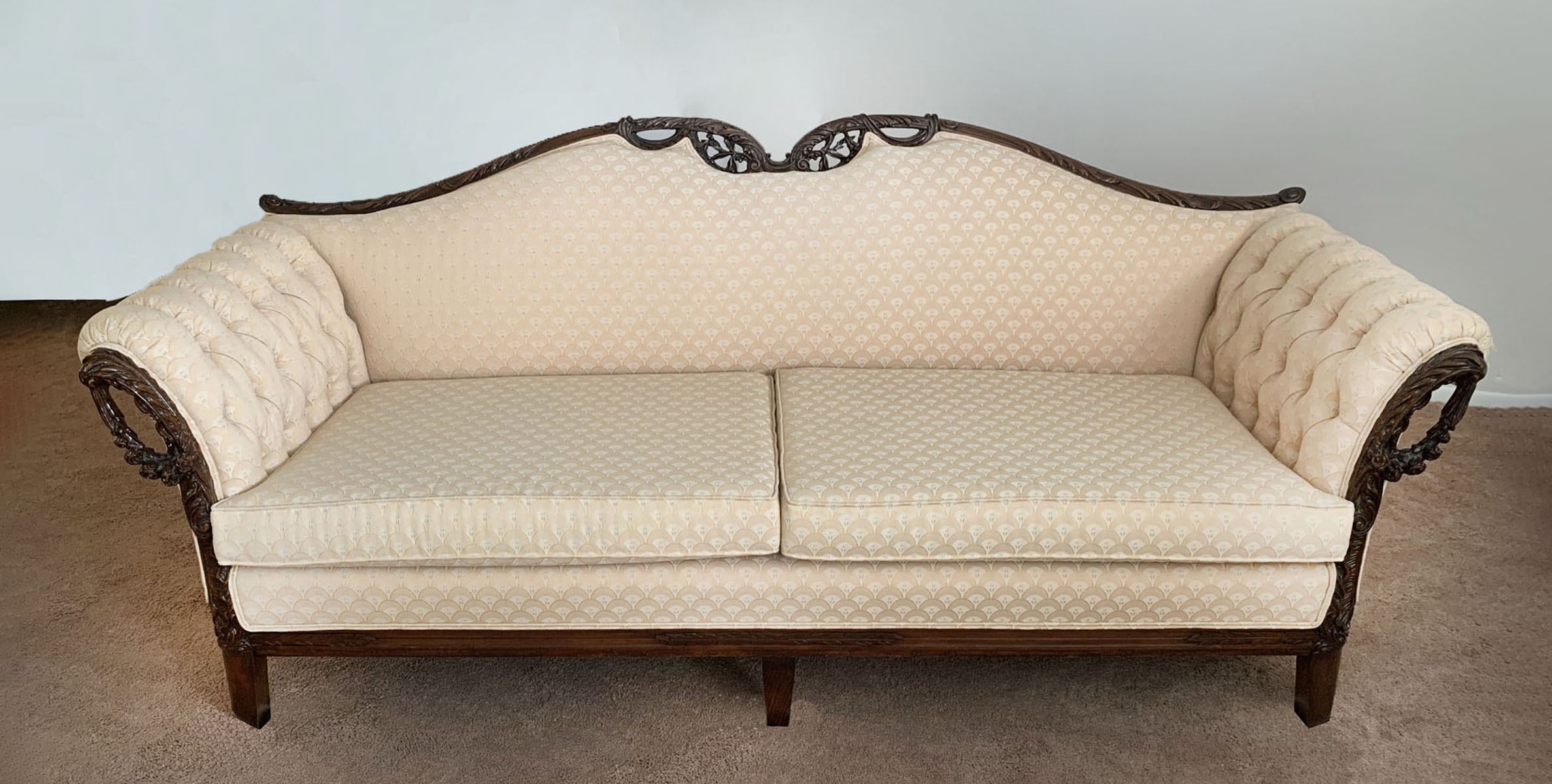 FRENCH CARVED SOFA WITH DUPIONI