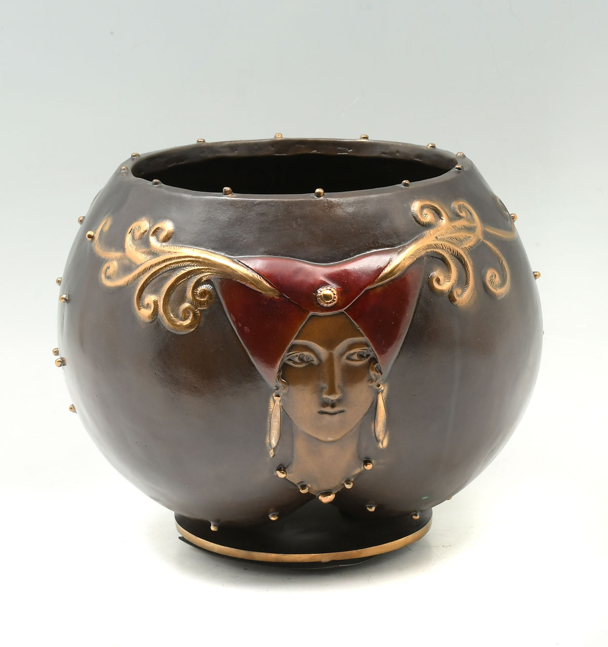 ART NOUVEAU STYLE ENAMELED VASE: Squat