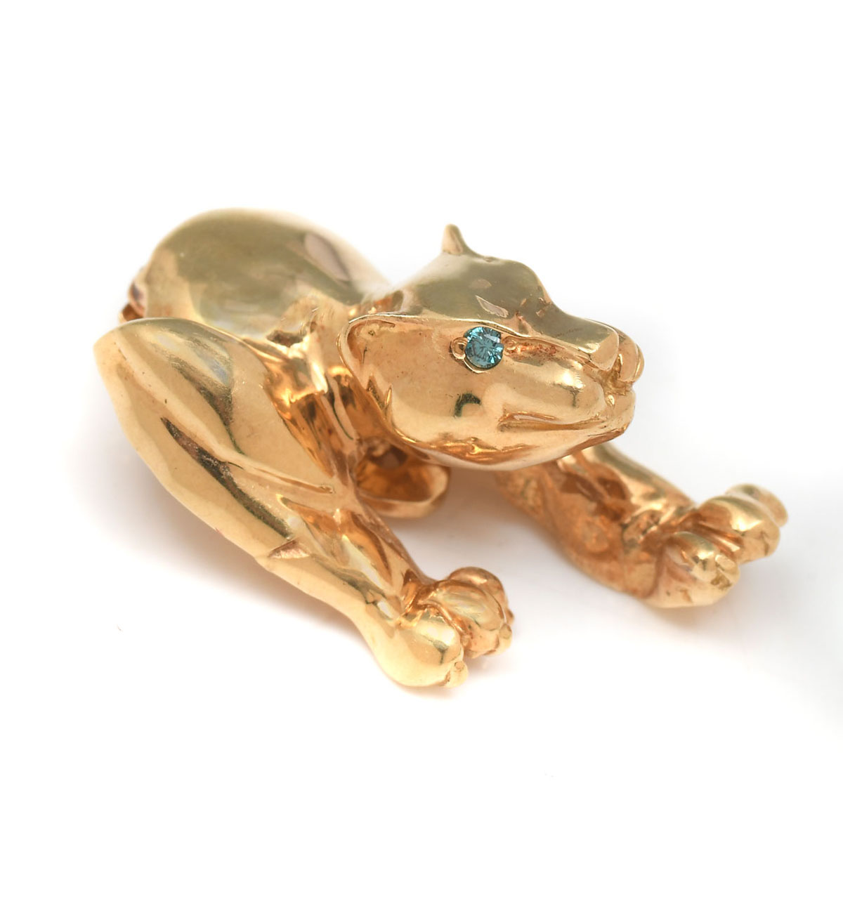 18K SIGNED PROWLING PANTHER PENDANT: