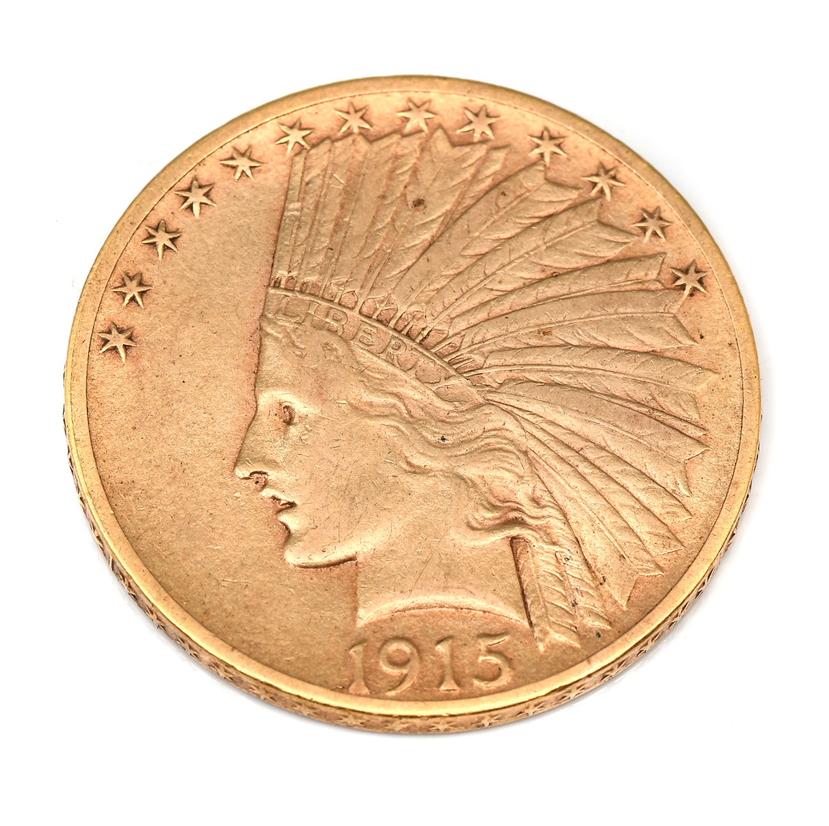 INDIAN 1915 $10 GOLD COIN: Resides