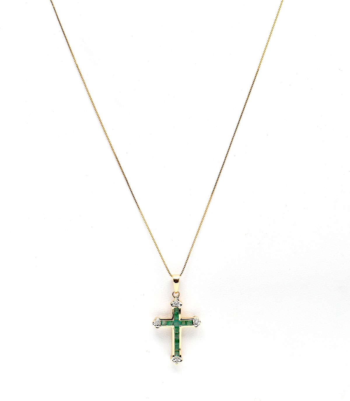 14K EMERALD CROSS PENDANT CHAIN  274d44