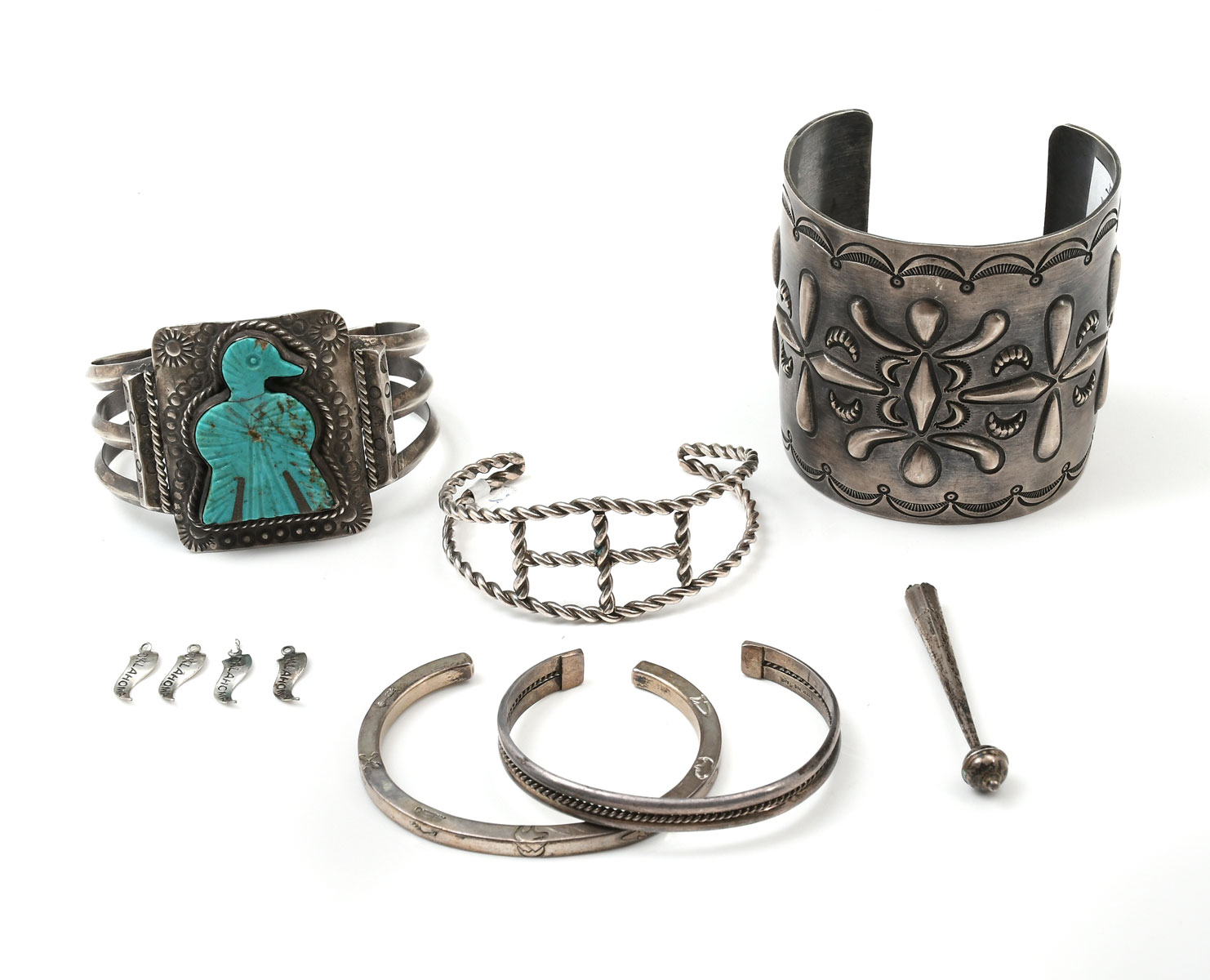 5 NATIVE AMERICAN STERLING BRACELETS: