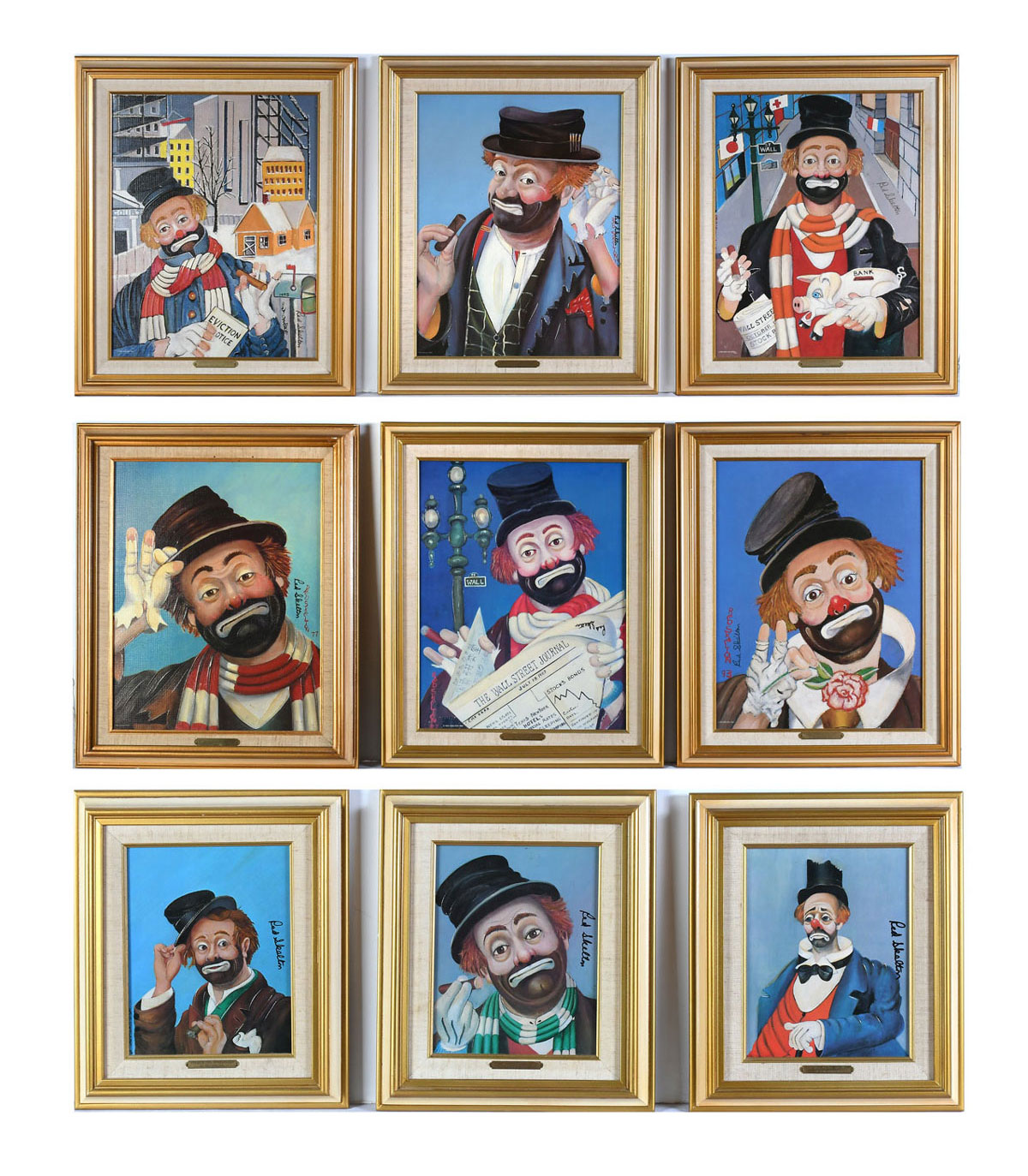 SUITE OF 9 ENHANCED RED SKELTON PRINTS