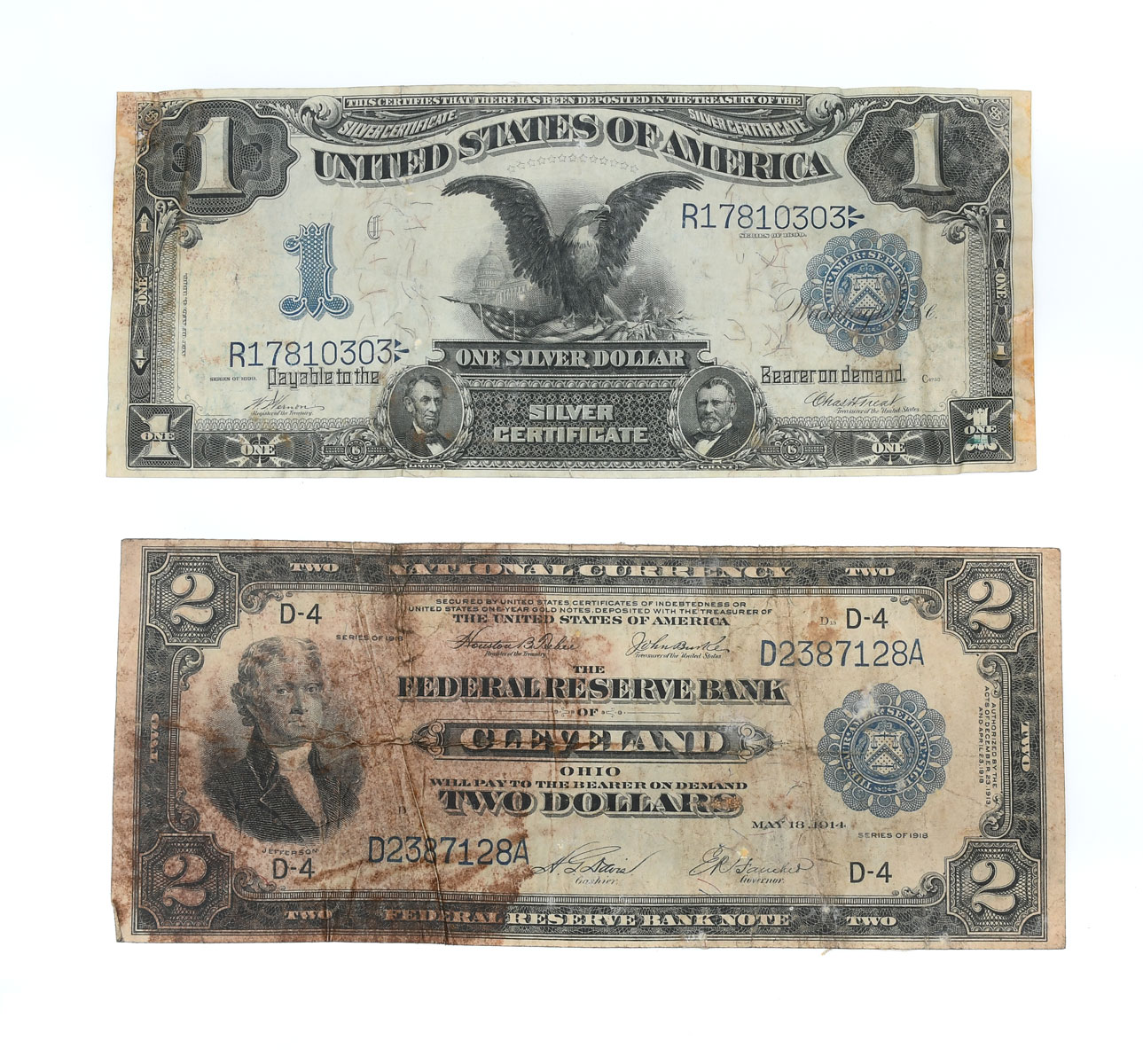 TWO DOLLAR FED NOTE 1914 ONE DOLLAR 274e42