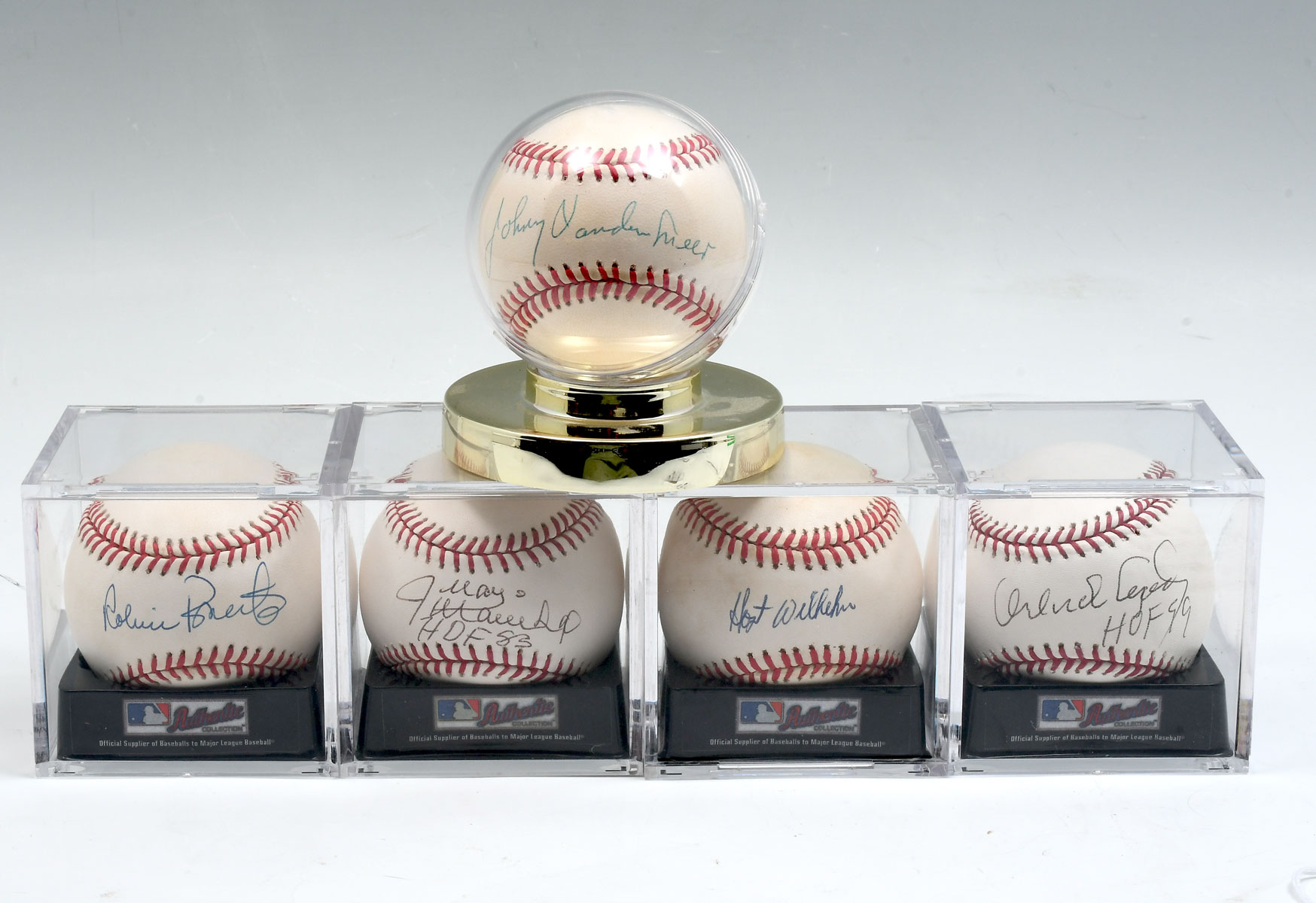 FIVE AUTOGRAPHED MLB BASEBALLS: Five