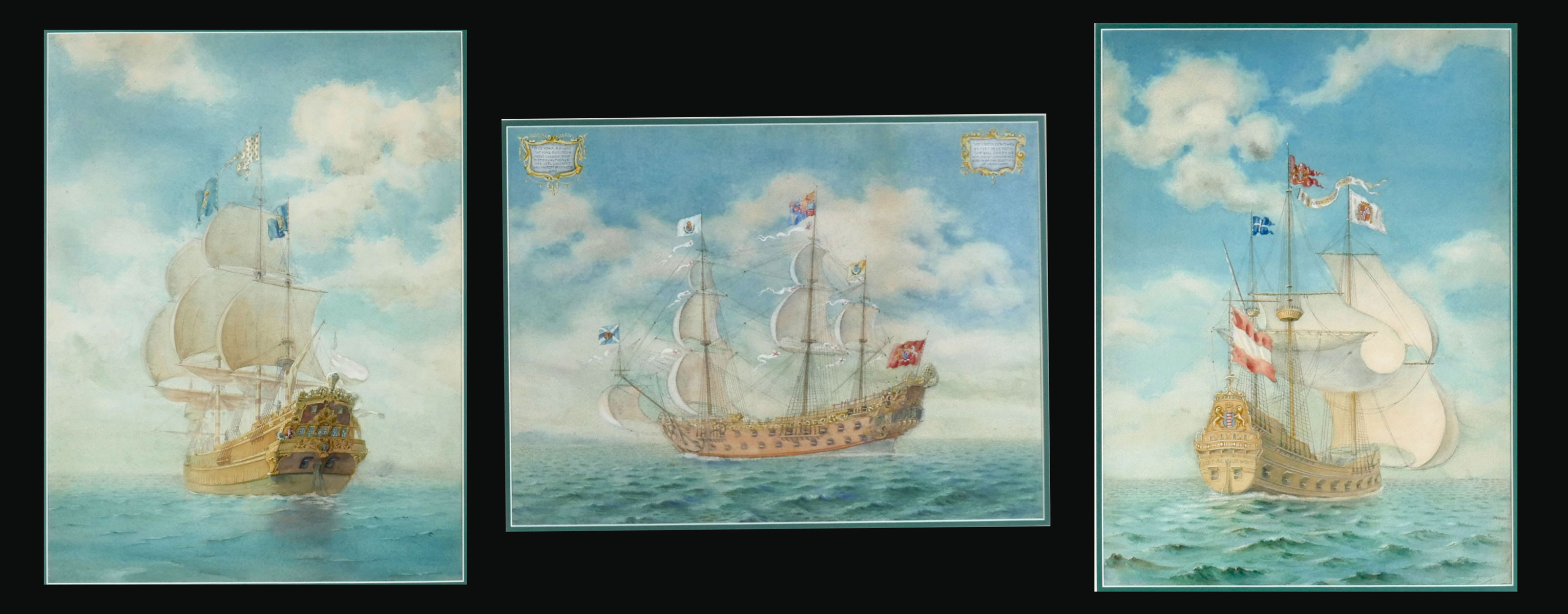 3 PIECE SHIP PAINTINGS: 1) THE