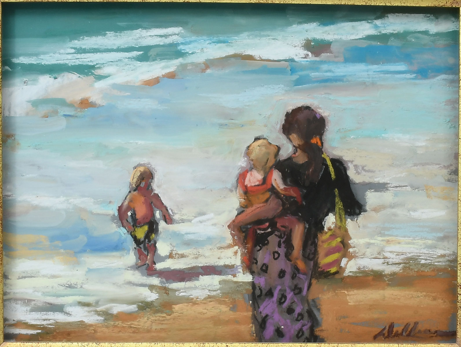 ILLEGIBLY SIGNED BEACH SCENE PAINTING: