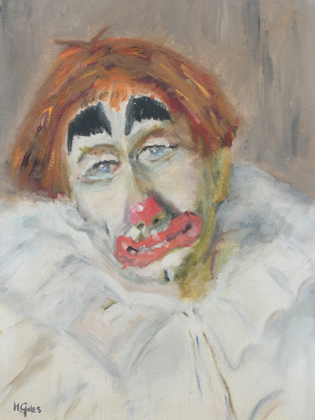 H GILES CLOWN PAINTING Oil Canvasboard  275bba