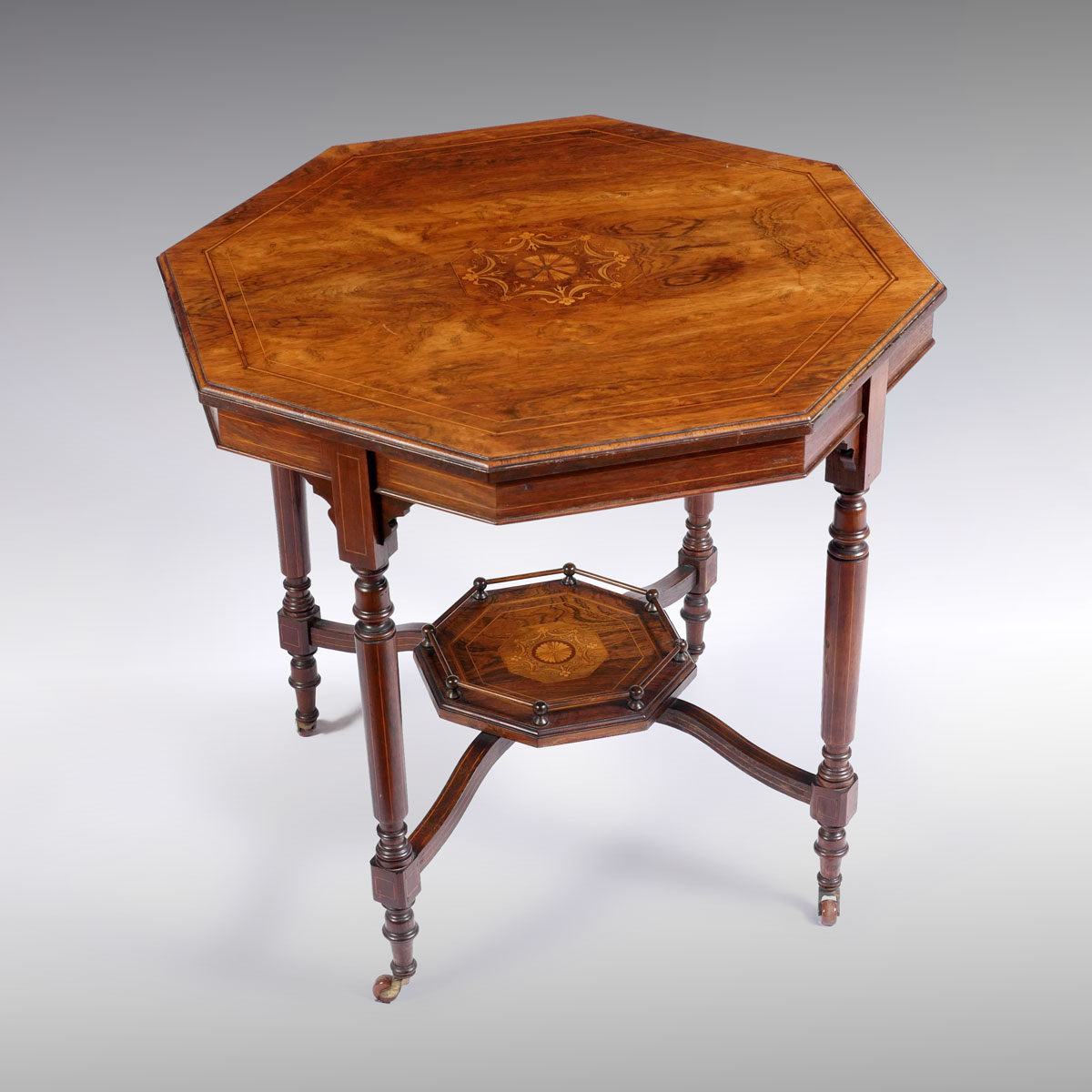 2 TIERED OCTAGONAL INLAID TABLE  27395b
