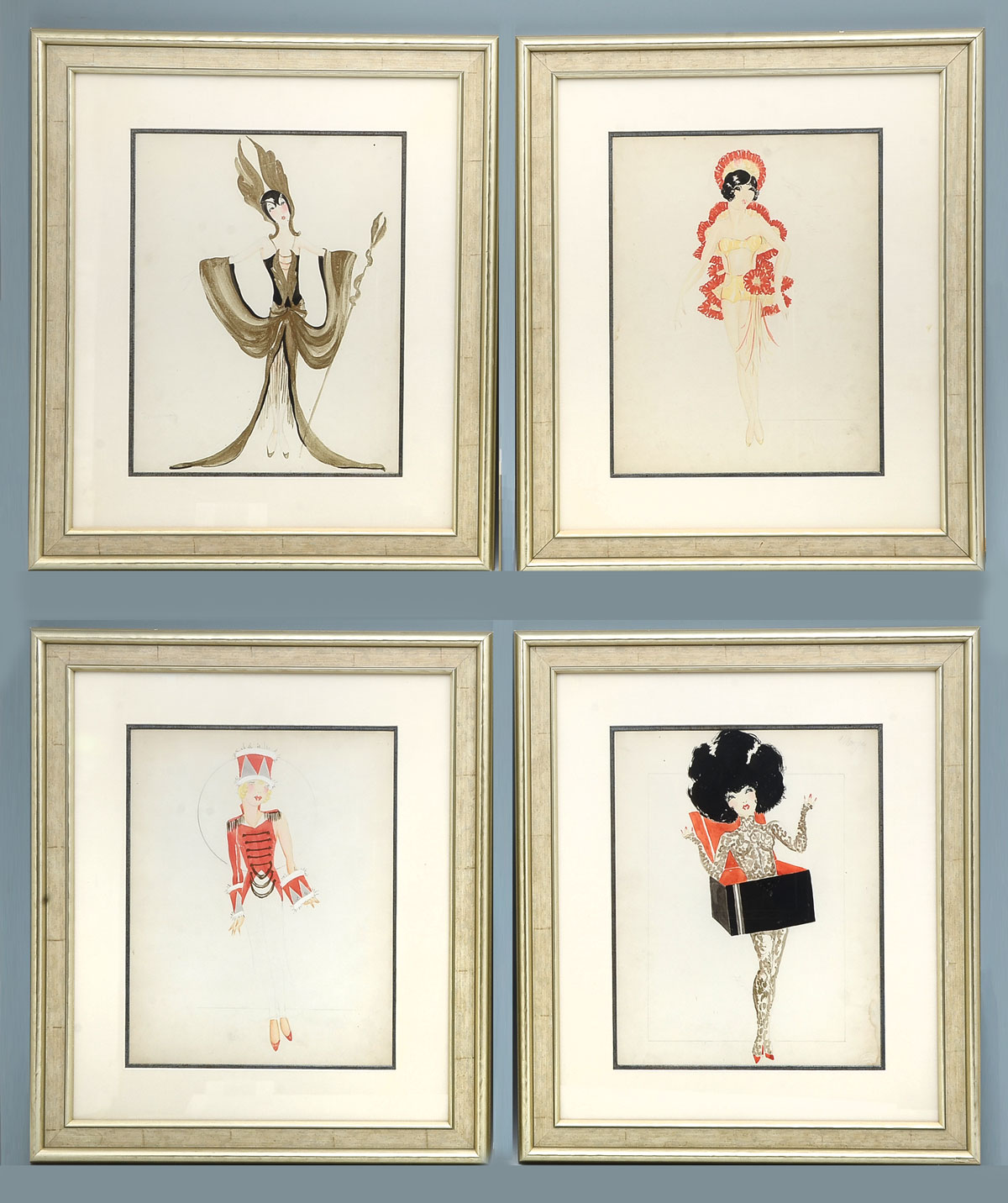 FOUR 1920 S COSTUME DESIGN PAINTINGS  273a84