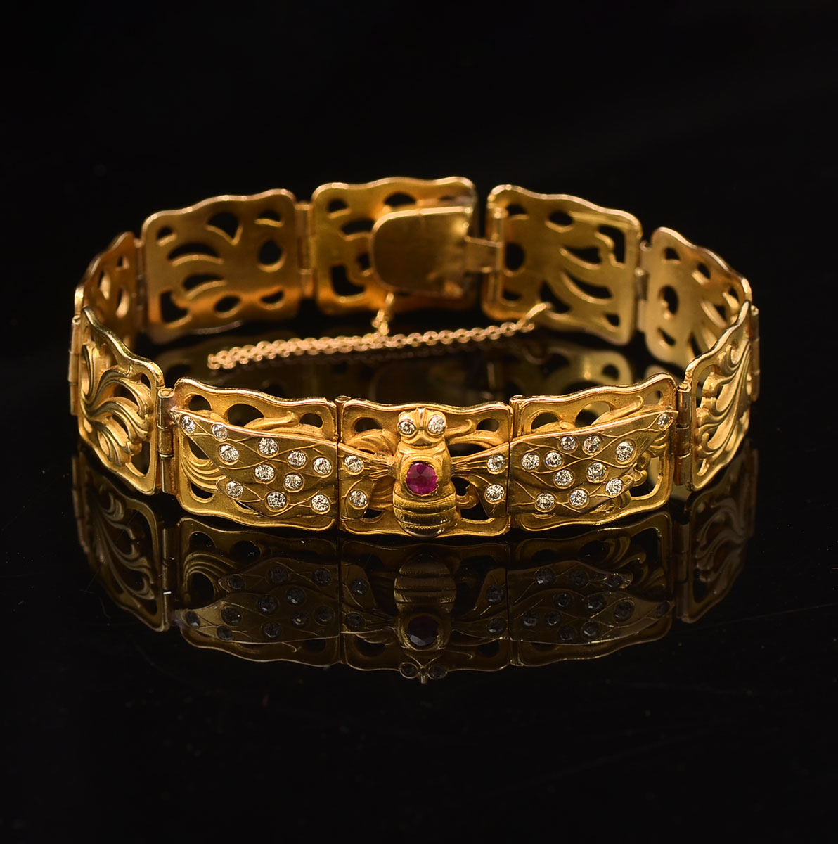 14K ART NOUVEAU DIAMOND BRACELET: