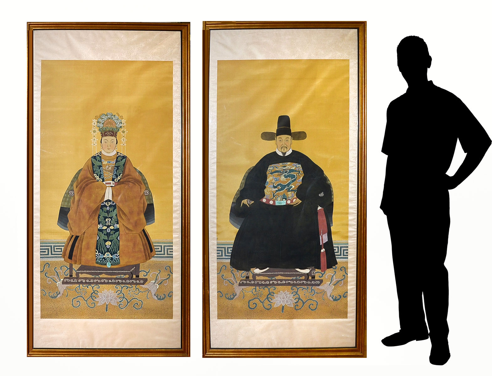 TWO LARGE ORIENTAL ANCESTRIAL PORTRAIT