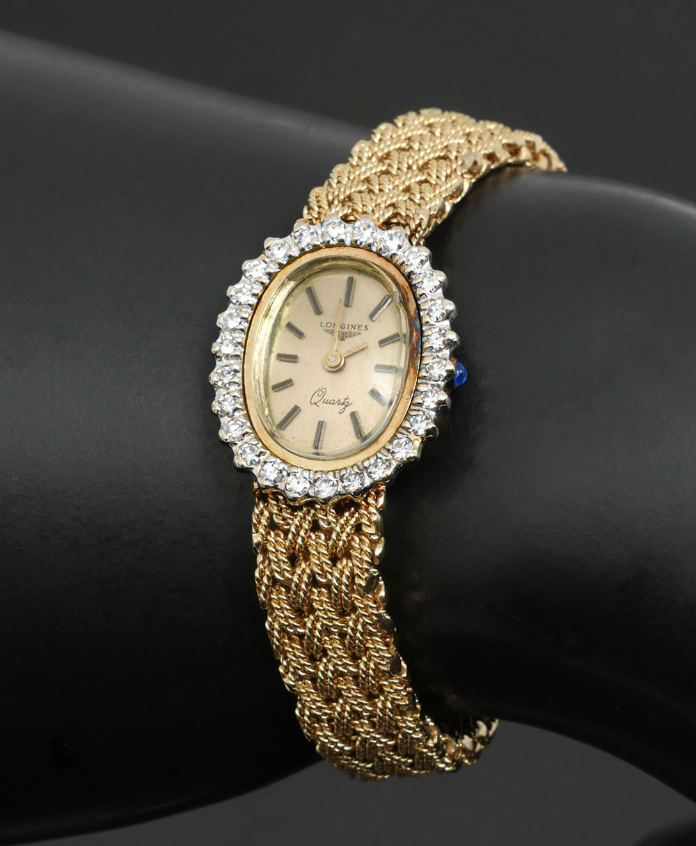 14K LONGINES QUARTZ WATCH WITH DIAMOND