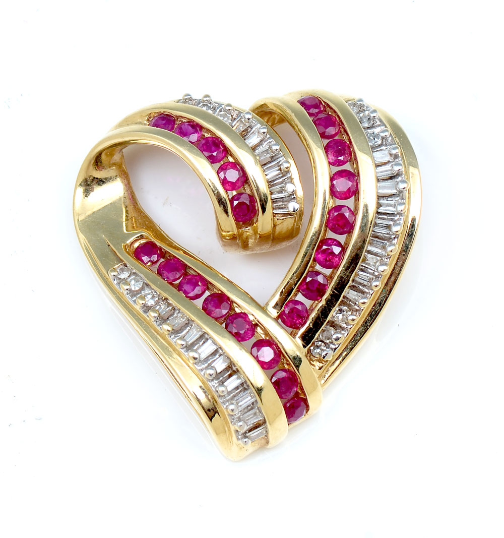 14K HEART PENDANT WITH RUBIES &