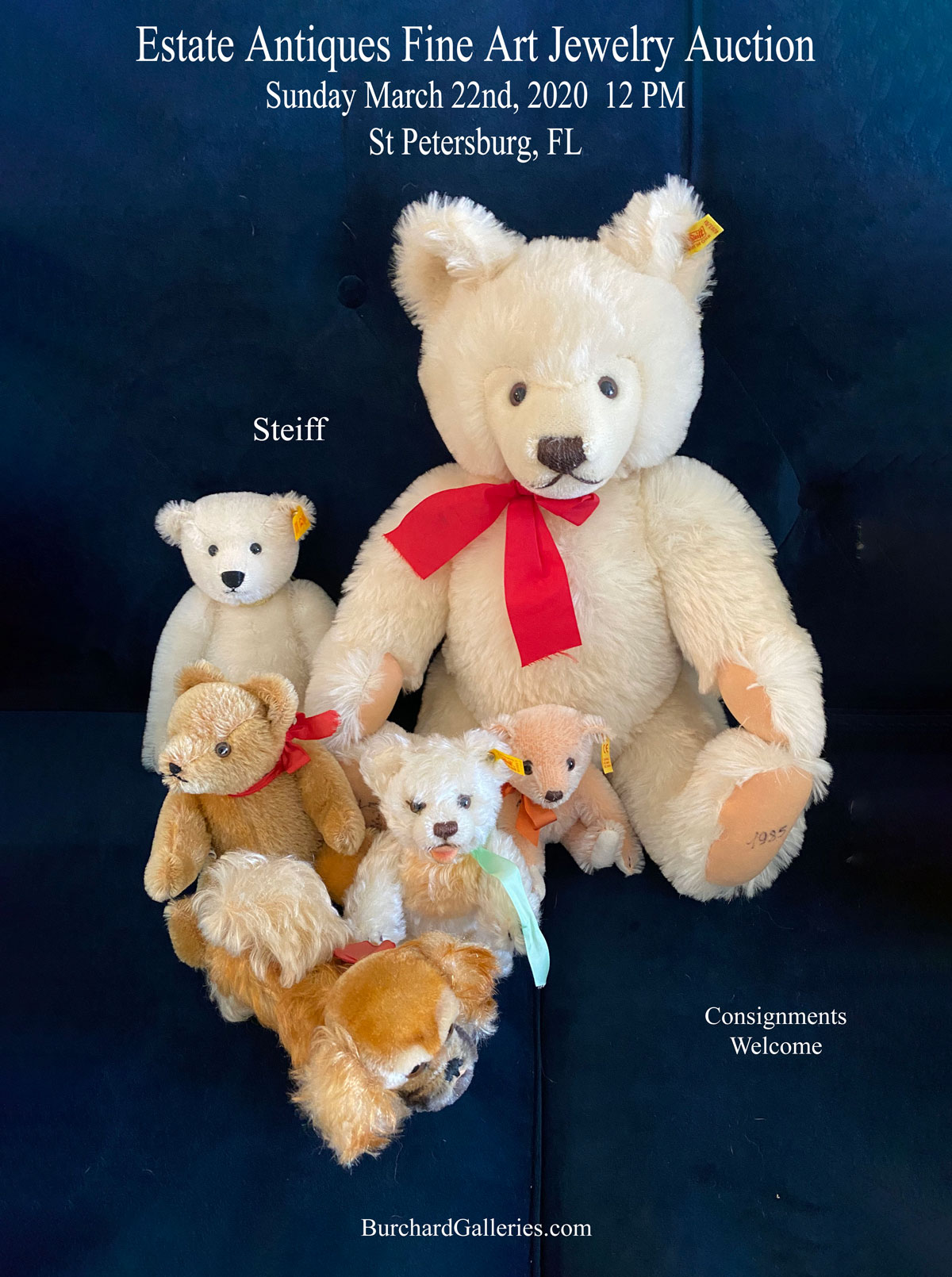 ESTATE LOT 5 STEIFF BEARS WITH 1 DOG: