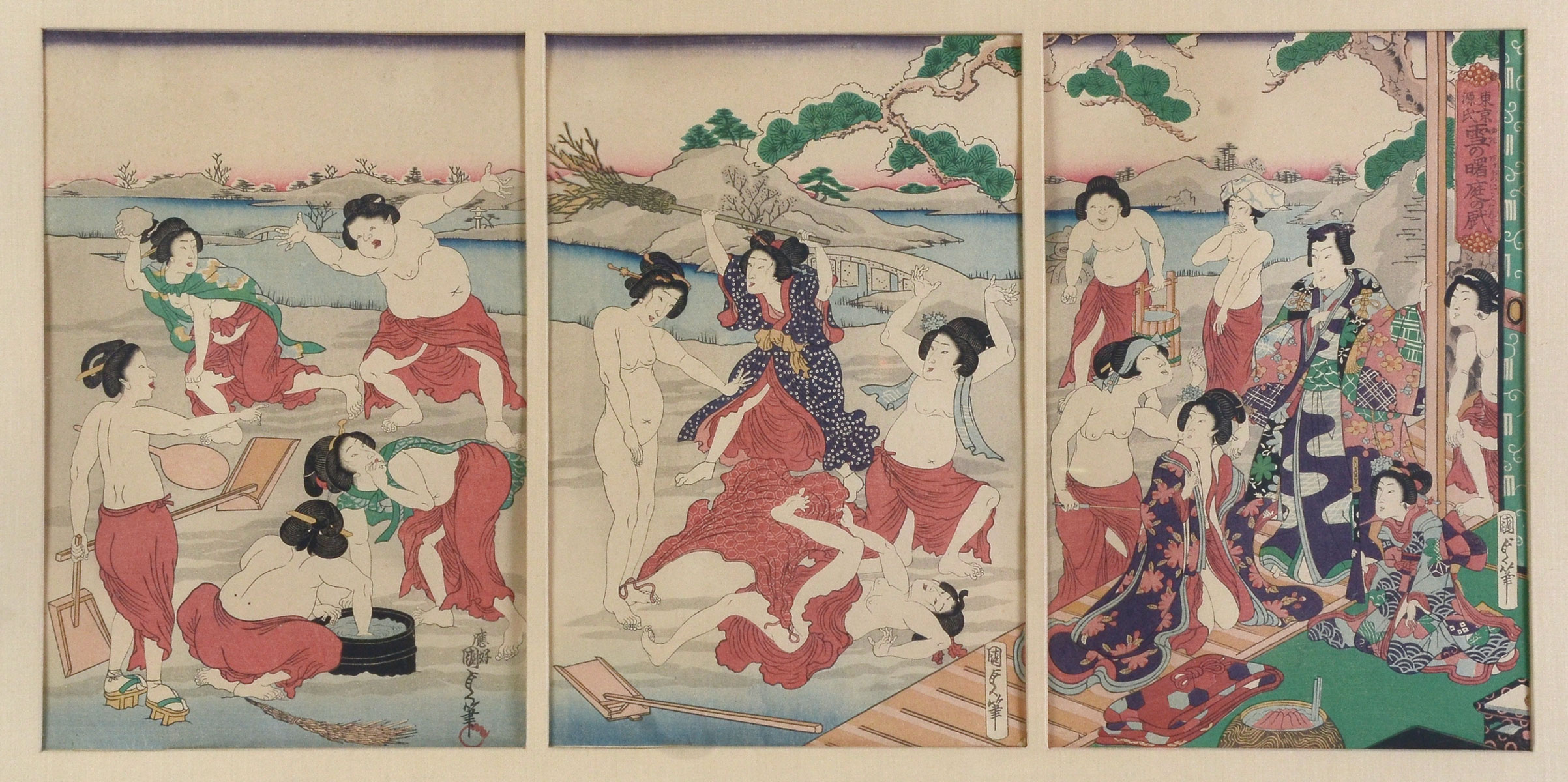 JAPANESE WOODBLOCK TRIPTYCH WOMEN