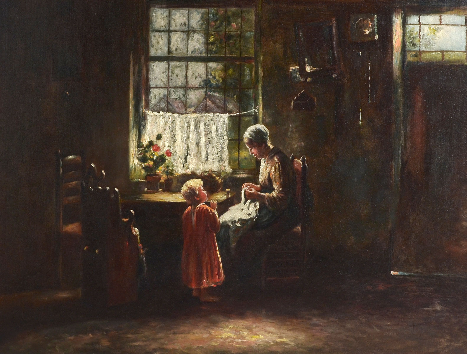 DUTCH GENRE PAINTING WITH MOTHER