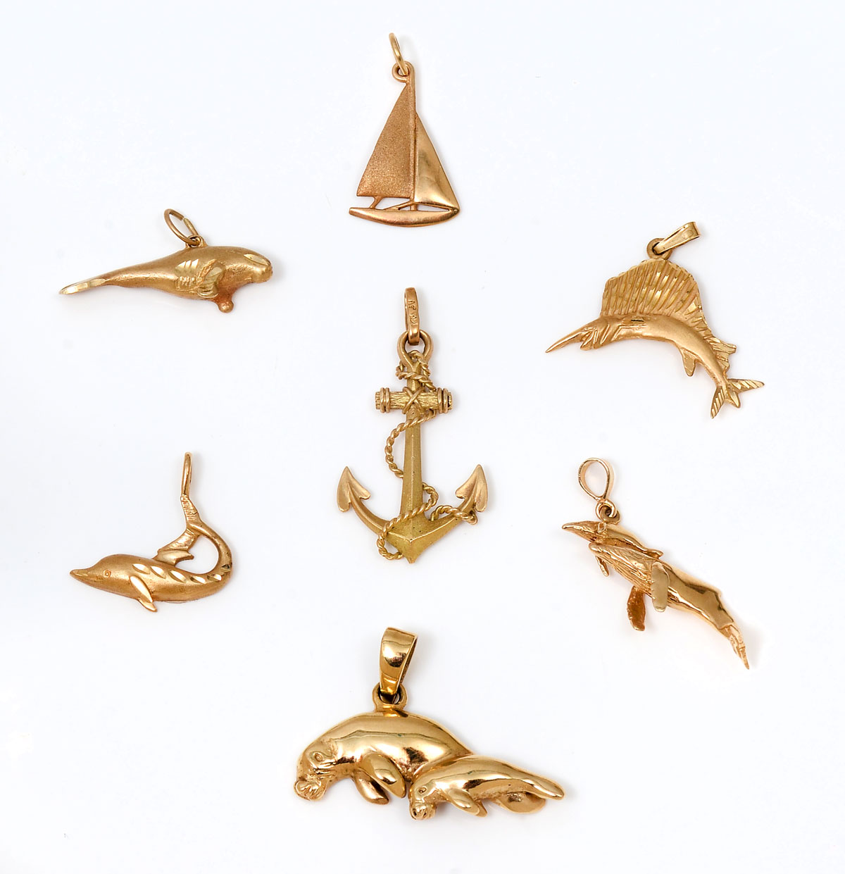7 SEA CREATURE CHARMS IN 14K: 7