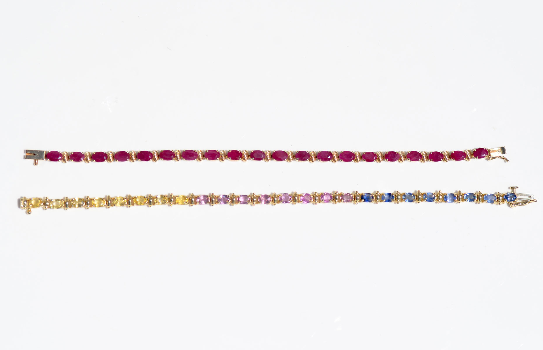 2 14K GEMSTONE BRACELETS: 1) 14K