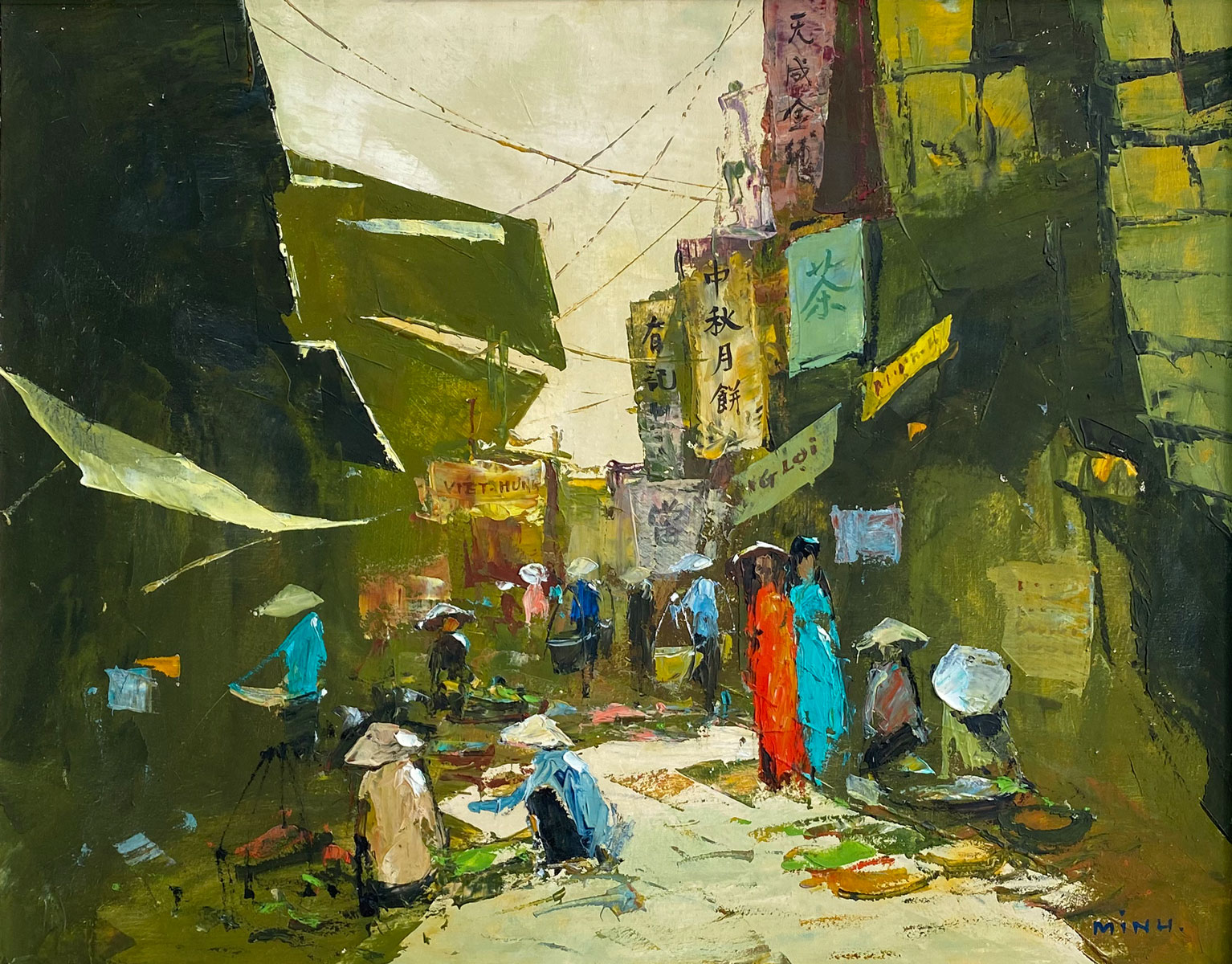 VIETNAMESE VILLAGE PAINTING SIGNED 27422d