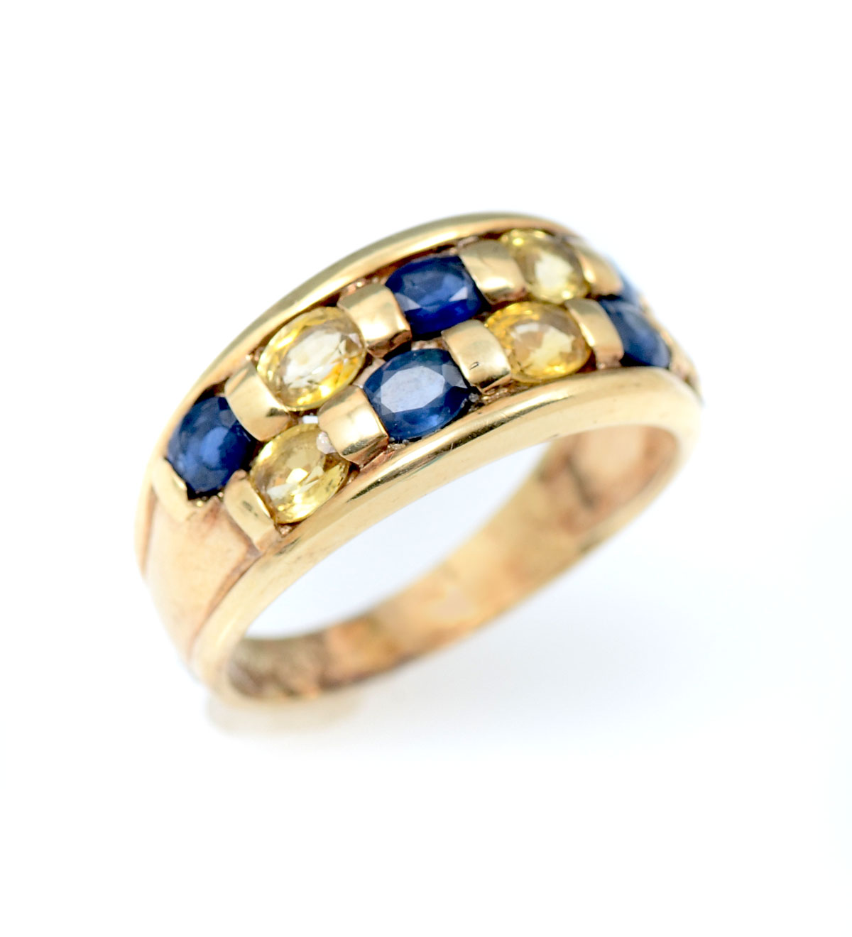 14K BLUE & YELLOW SAPPHIRE RING: