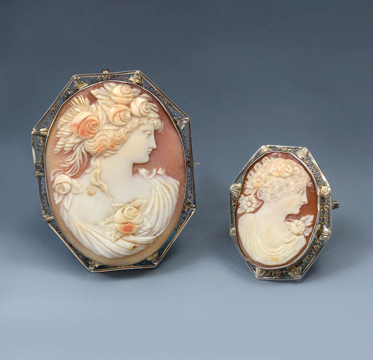 2 EXTRAORDINARY VINTAGE SHELL CARVED