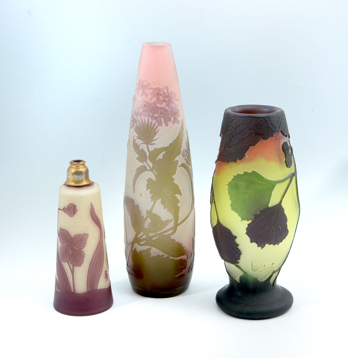 GALLE ART GLASS VASE & 2 OTHERS: