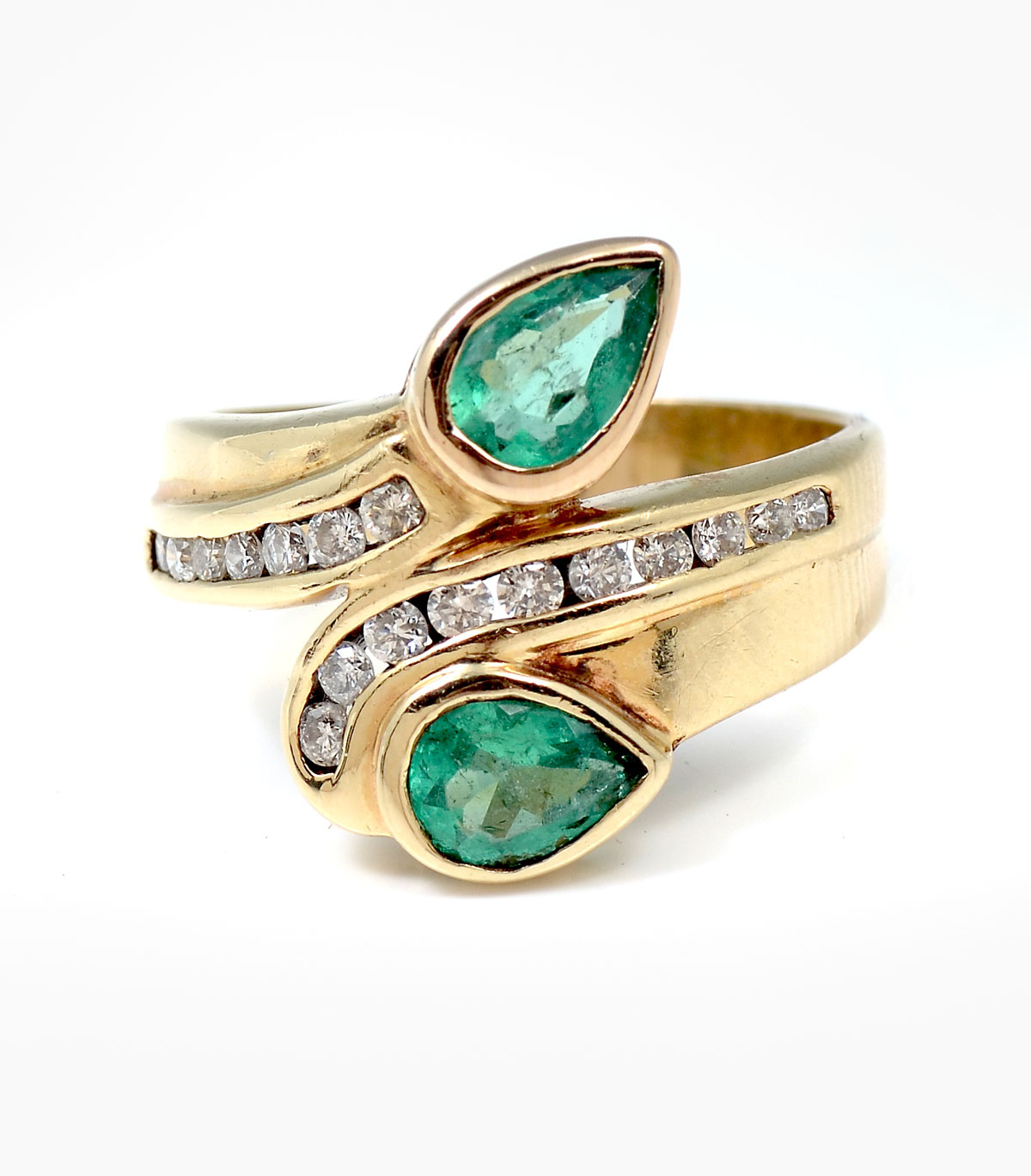 14K EMERALD DIAMOND BYPASS RING  274697