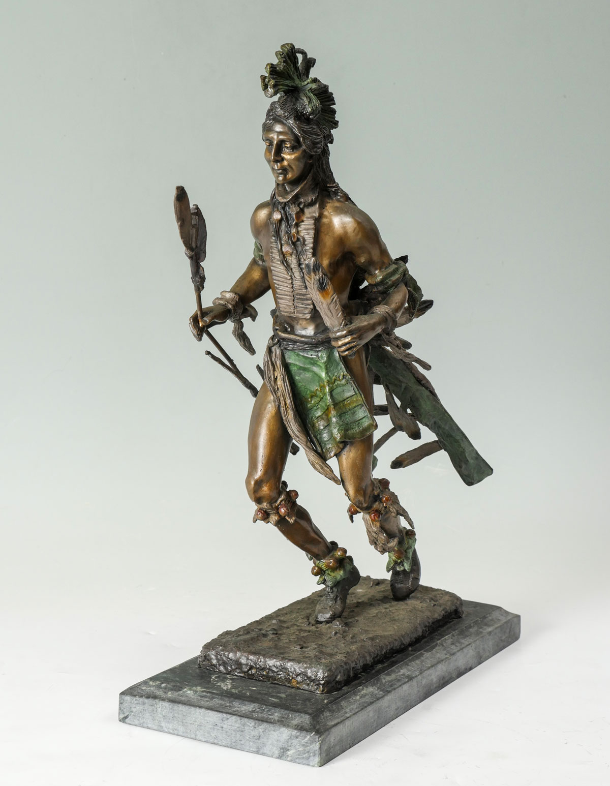 PATINATED BRONZE INDIAN BRAVE AFTER