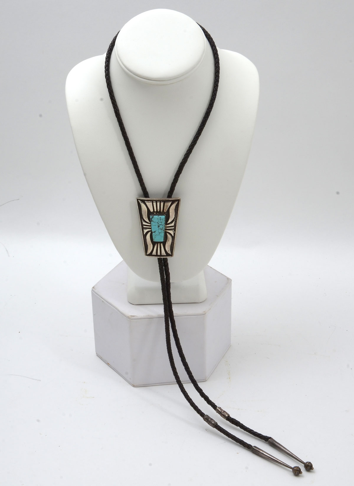 STERLING TURQUOISE BOLO TIE SIGNED 2778cf