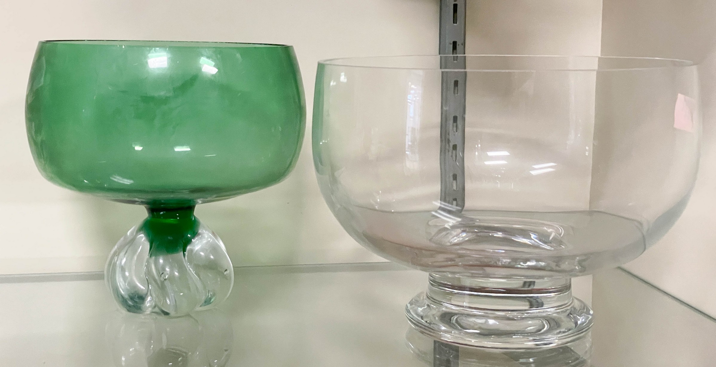 (2) Glass bowls, c/o unmarked green