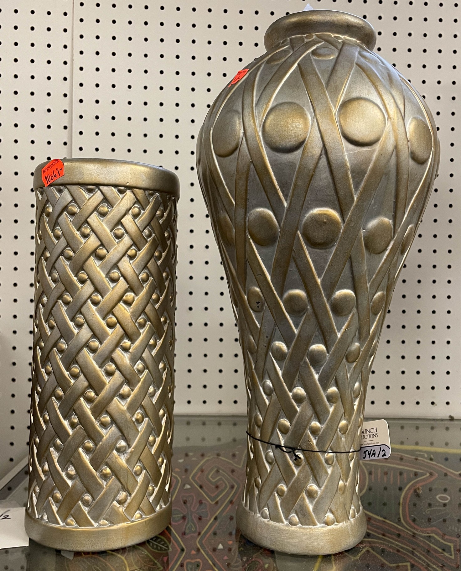 (2) Silvered porcelain vases, embossed