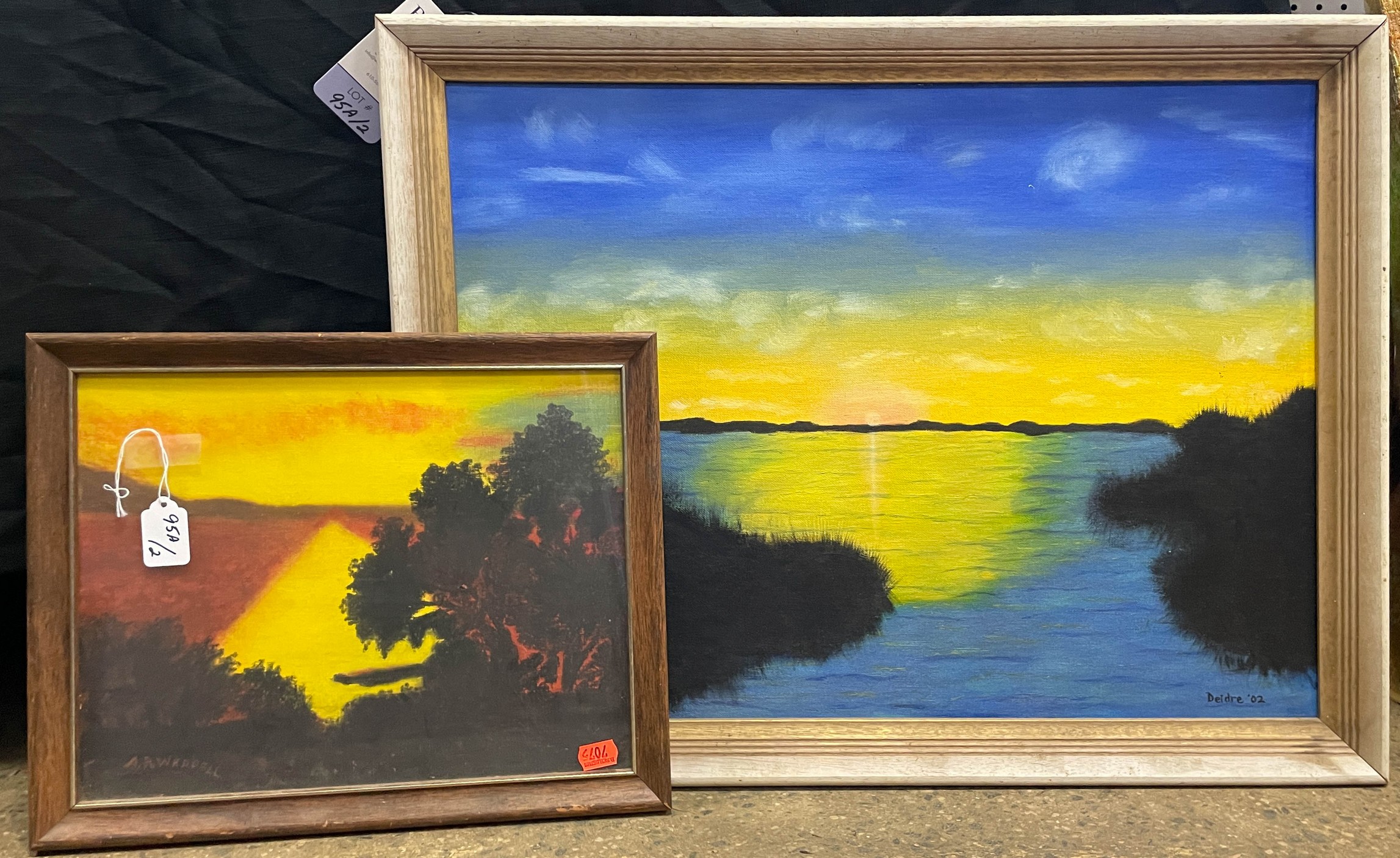 (2) Pcs original art, sunset seascapes,