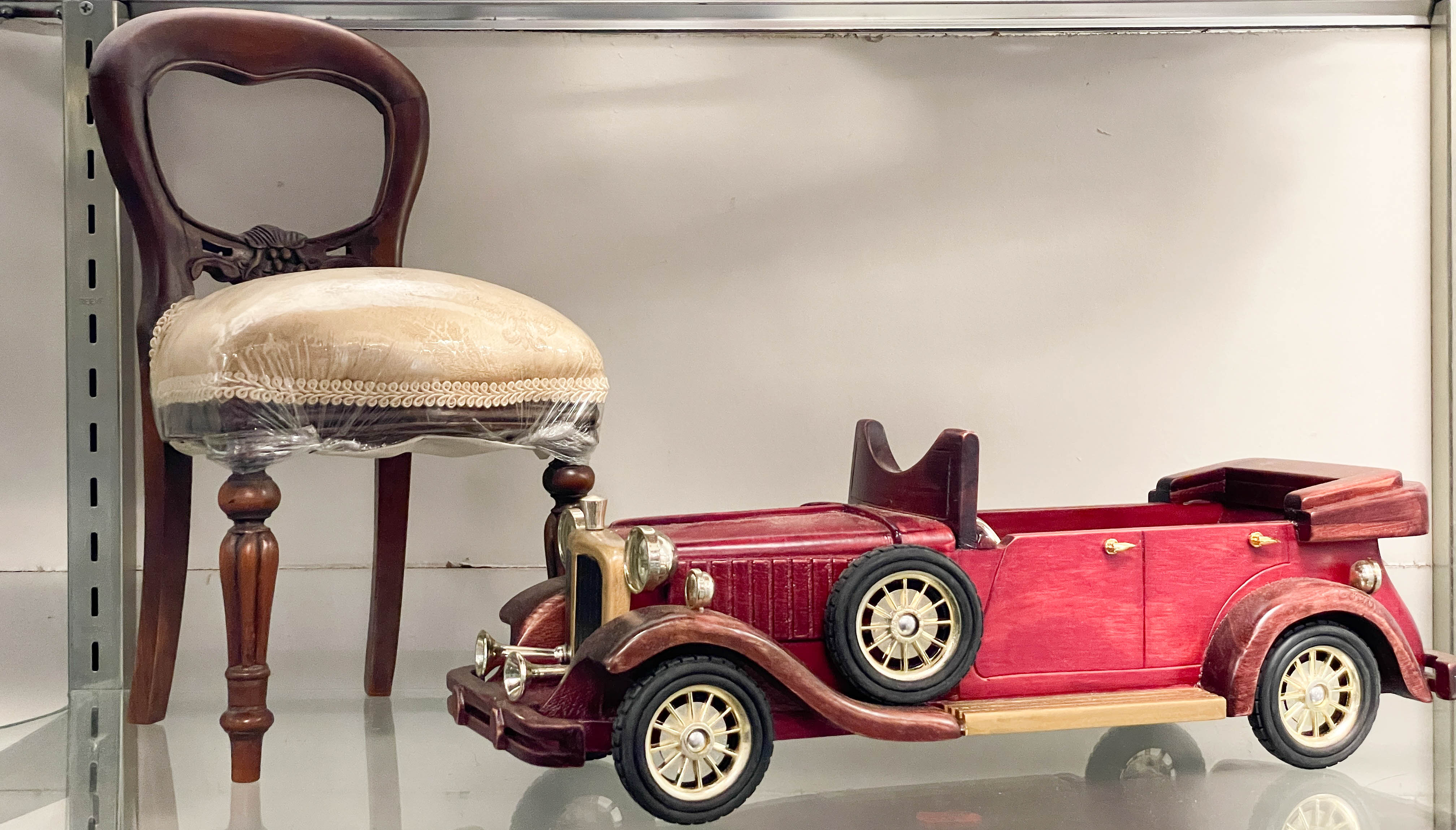 (2) Toys, c/o wood antique car