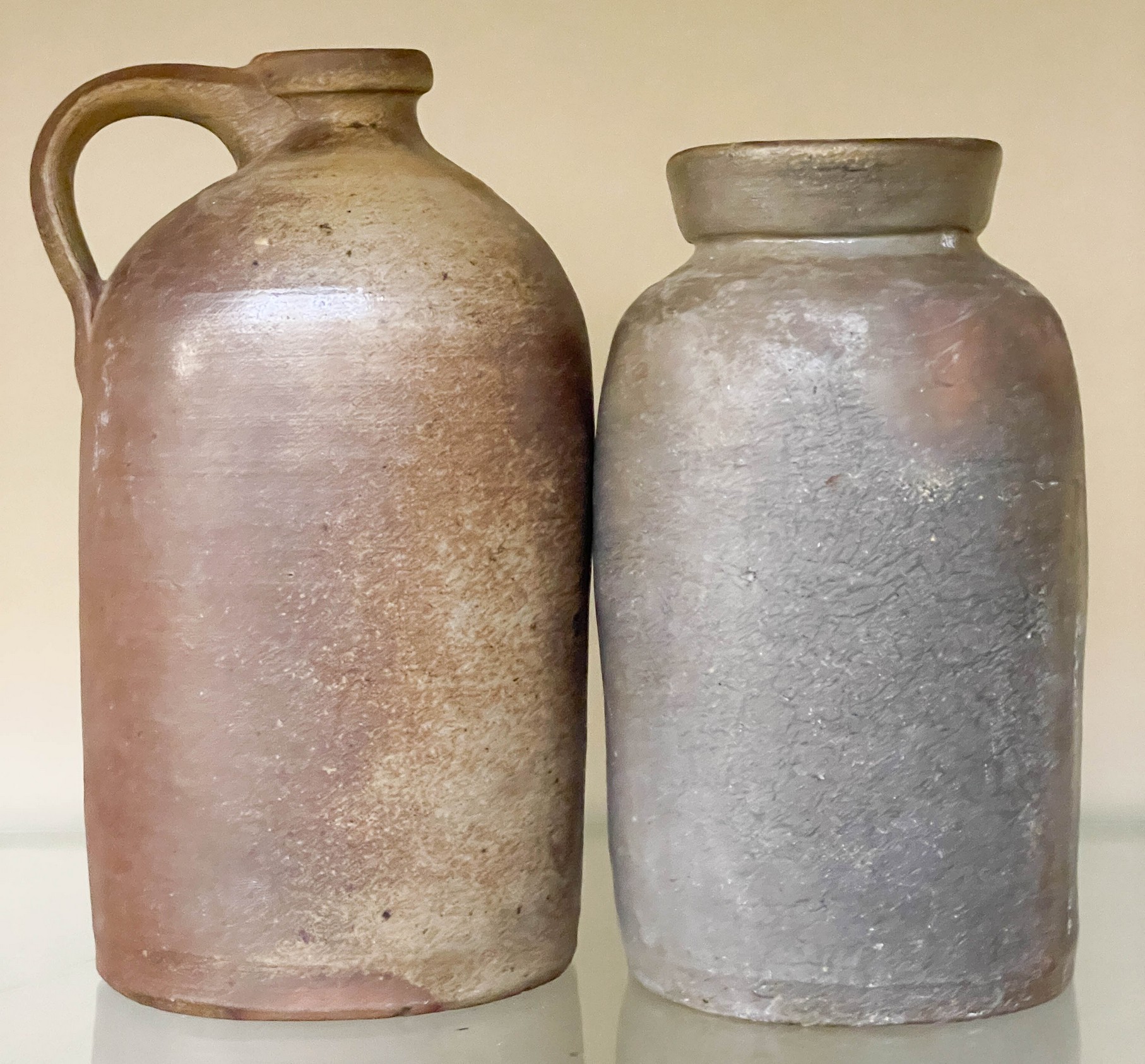 (2) Stoneware crocks, c/o jug (8-3/4