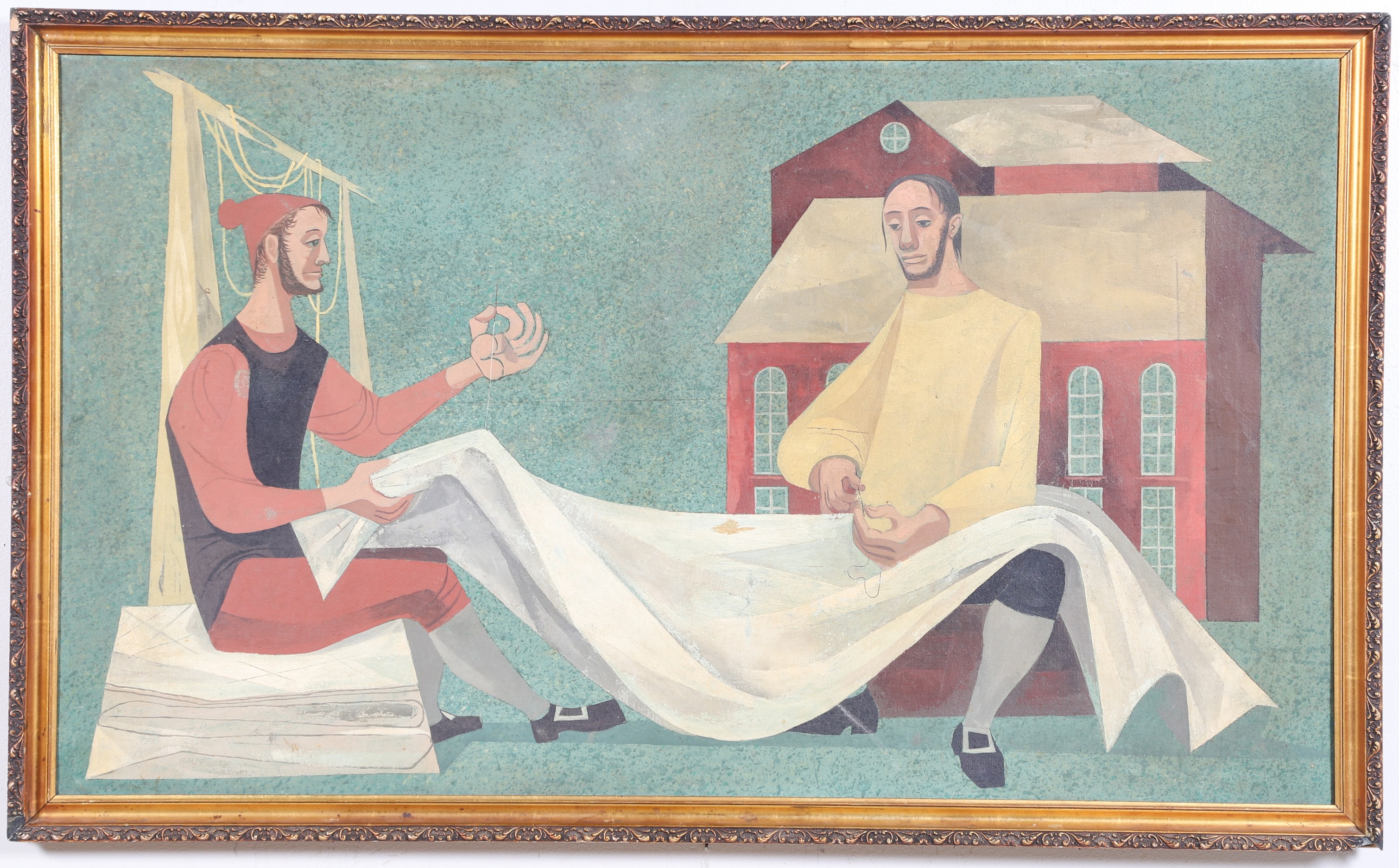 Modernist Painting of 2 Men, depicted