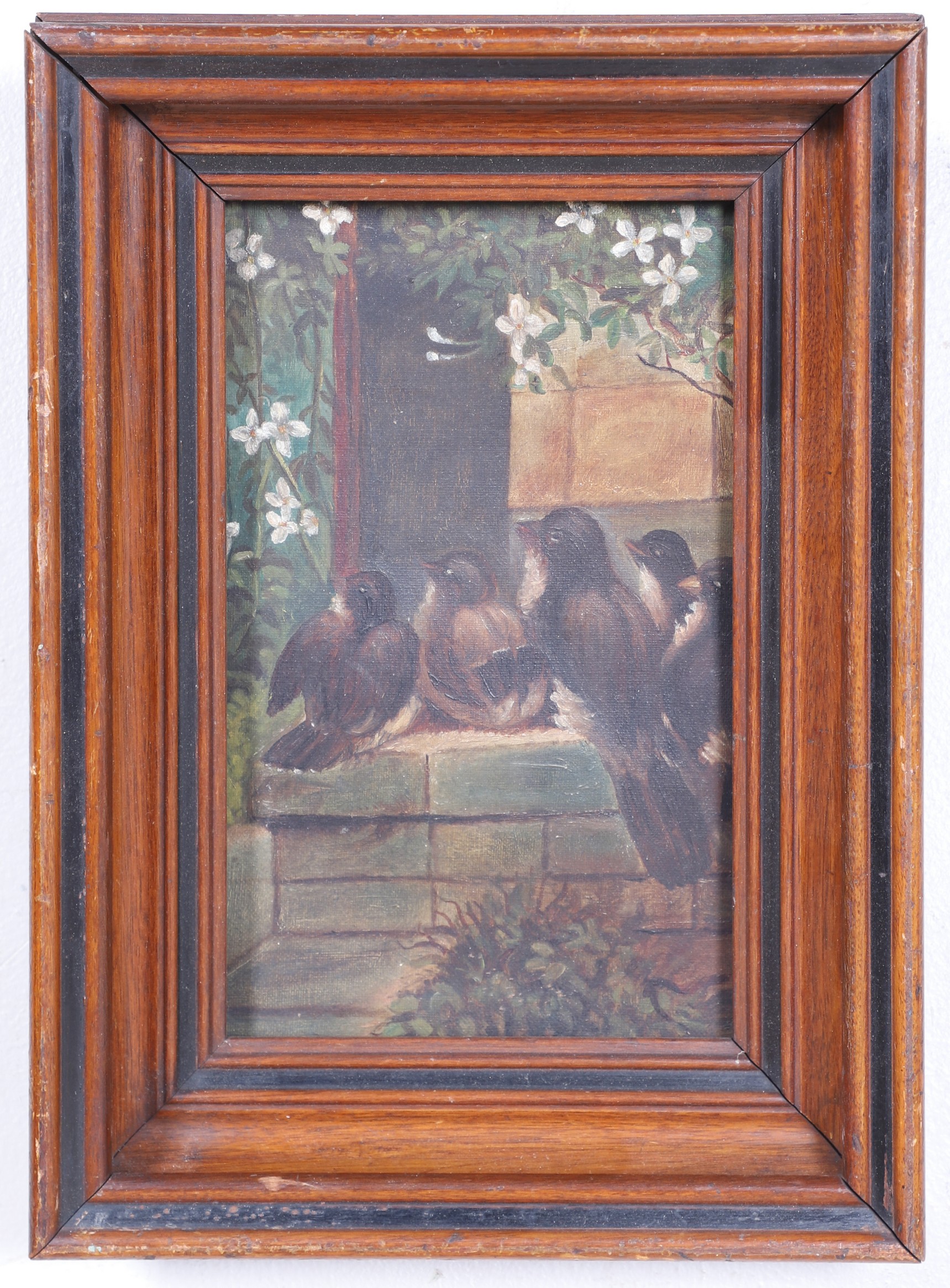 19th c Painting of 5 Birds oil 27821a